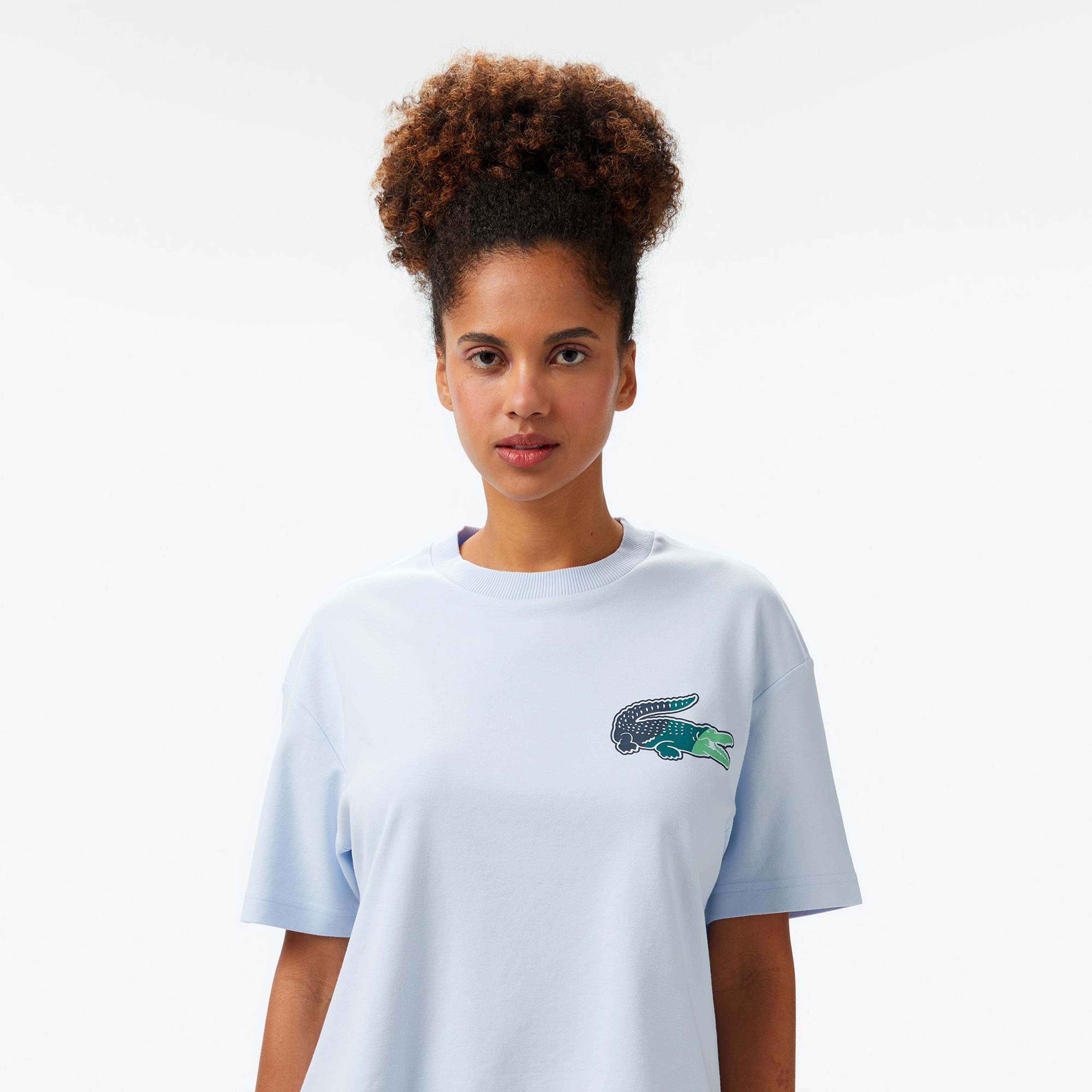 Lacoste Classic Fit Kadın Mavi Modal Karışımlı T-Shirt