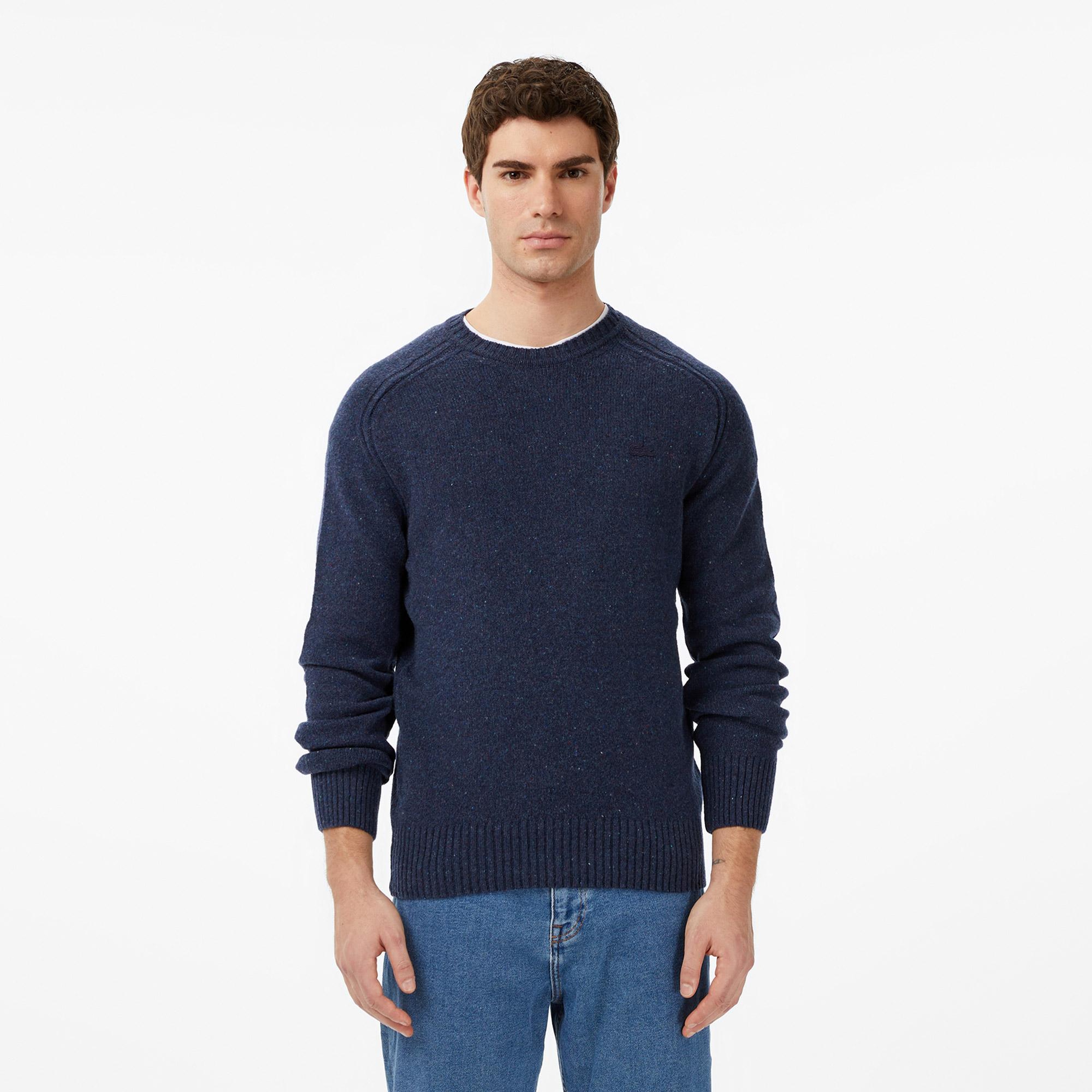 Erkek Classic Fit Bisiklet Yaka Yün Lacivert Kazak