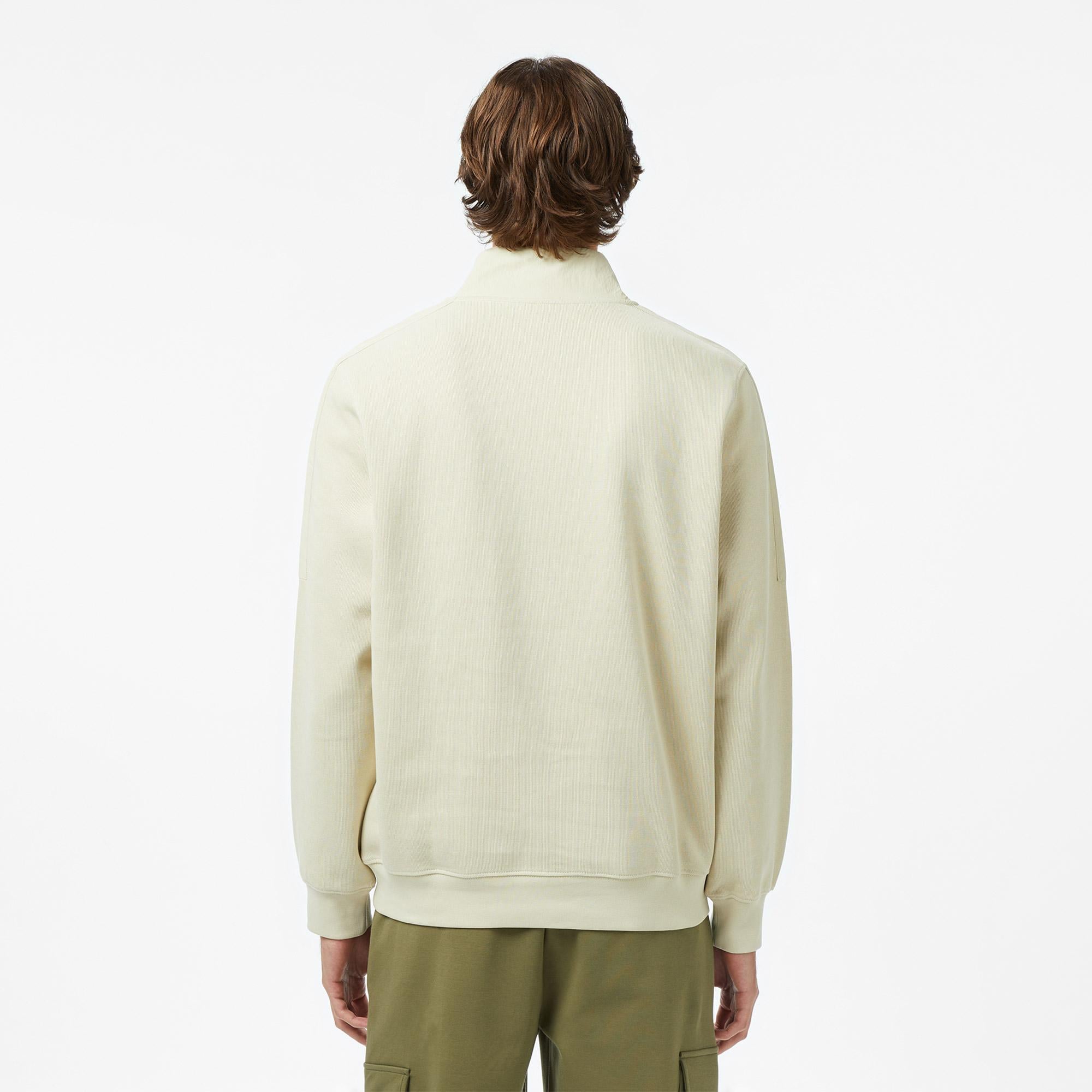 Lacoste Classic Fit Yarım Fermuarlı Desenli Erkek Bej Sweatshirt