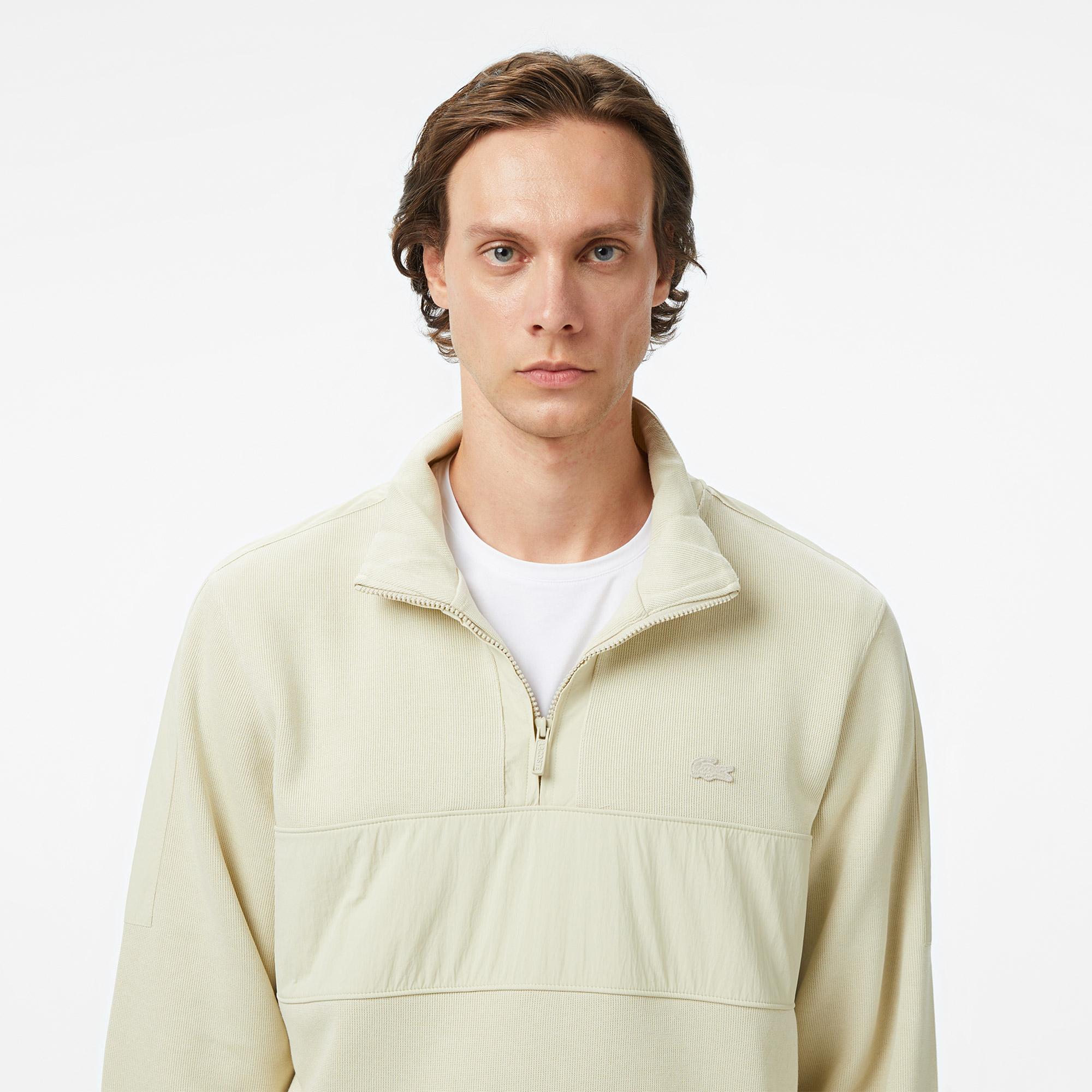 Lacoste Classic Fit Yarım Fermuarlı Desenli Erkek Bej Sweatshirt
