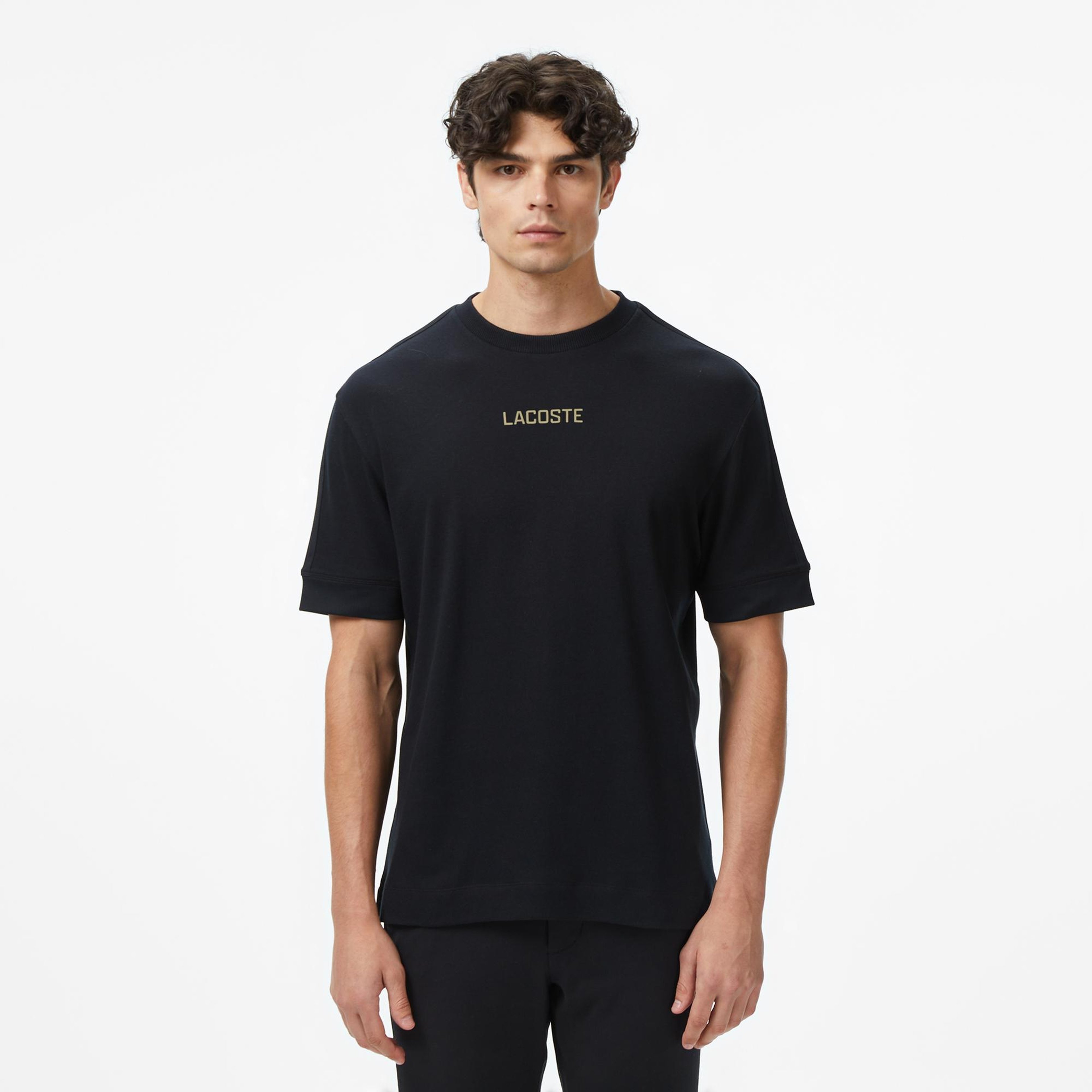 Erkek Loose Fit Bisiklet Yaka Baskılı Siyah T-Shirt