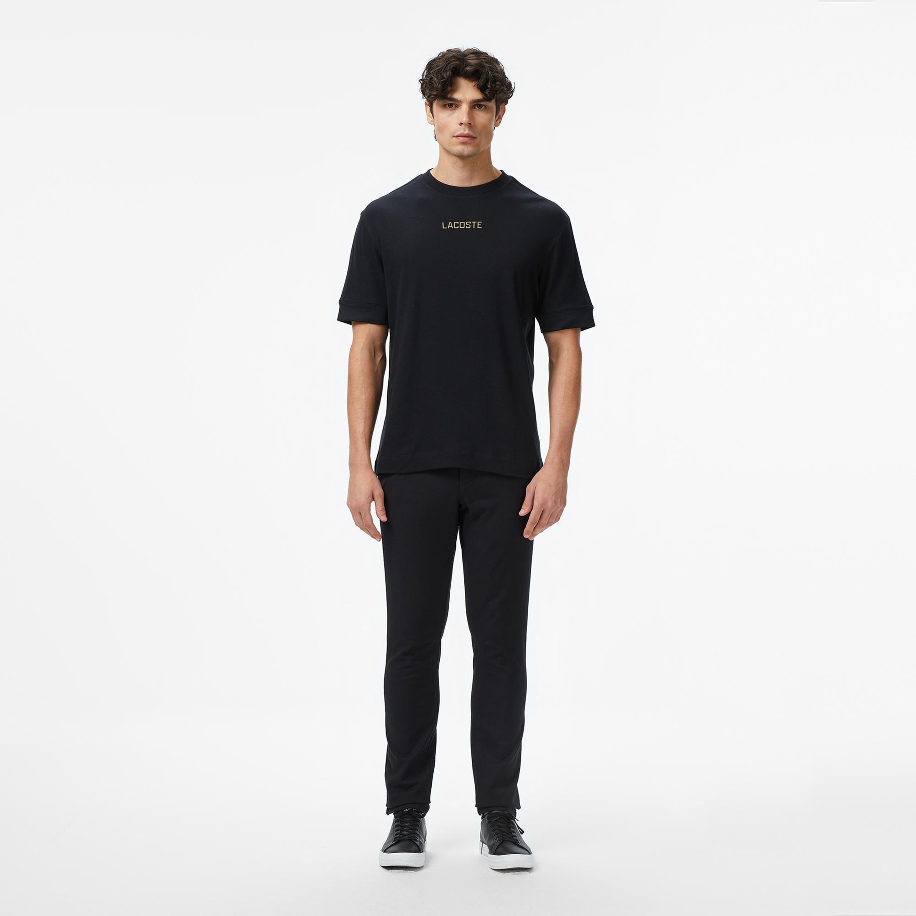 Erkek Loose Fit Bisiklet Yaka Baskılı Siyah T-Shirt