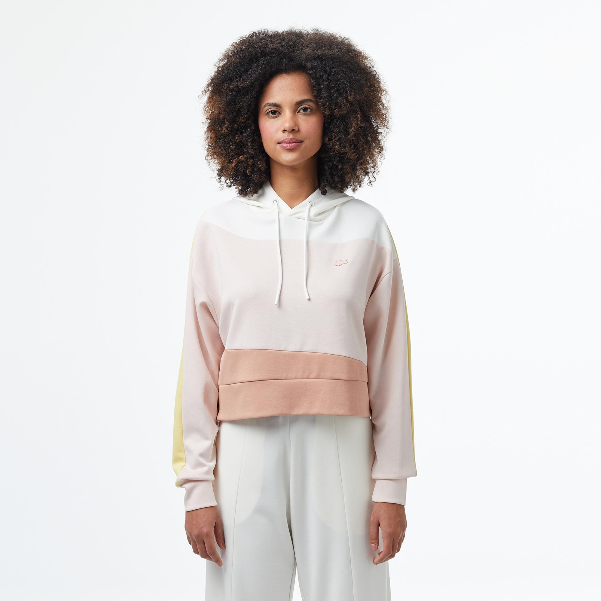 Kadın Kapüşonlu Renk Bloklu Açık Pembe Modal Karışımlı Sweatshirt