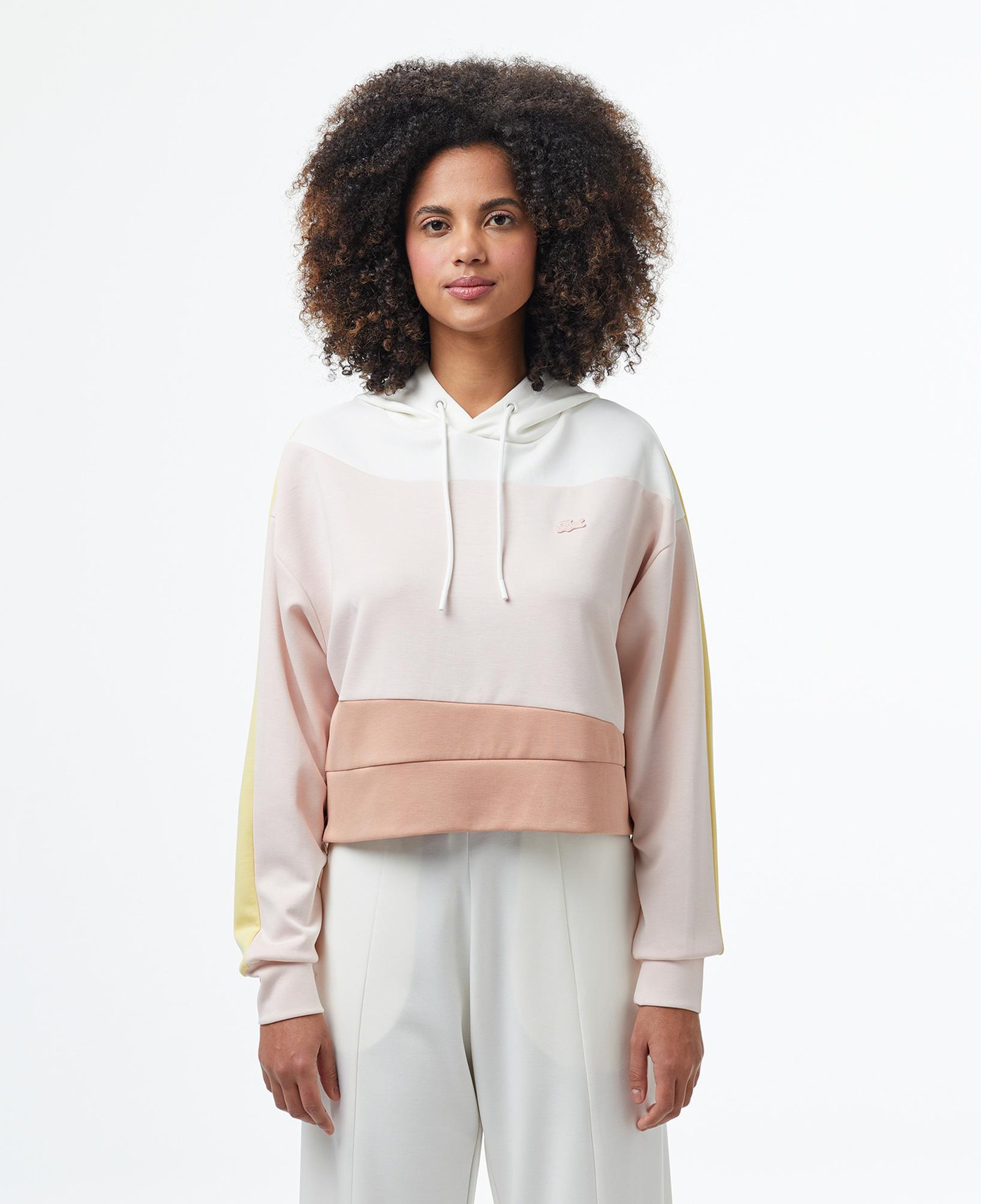 Kadın Kapüşonlu Renk Bloklu Açık Pembe Modal Karışımlı Sweatshirt