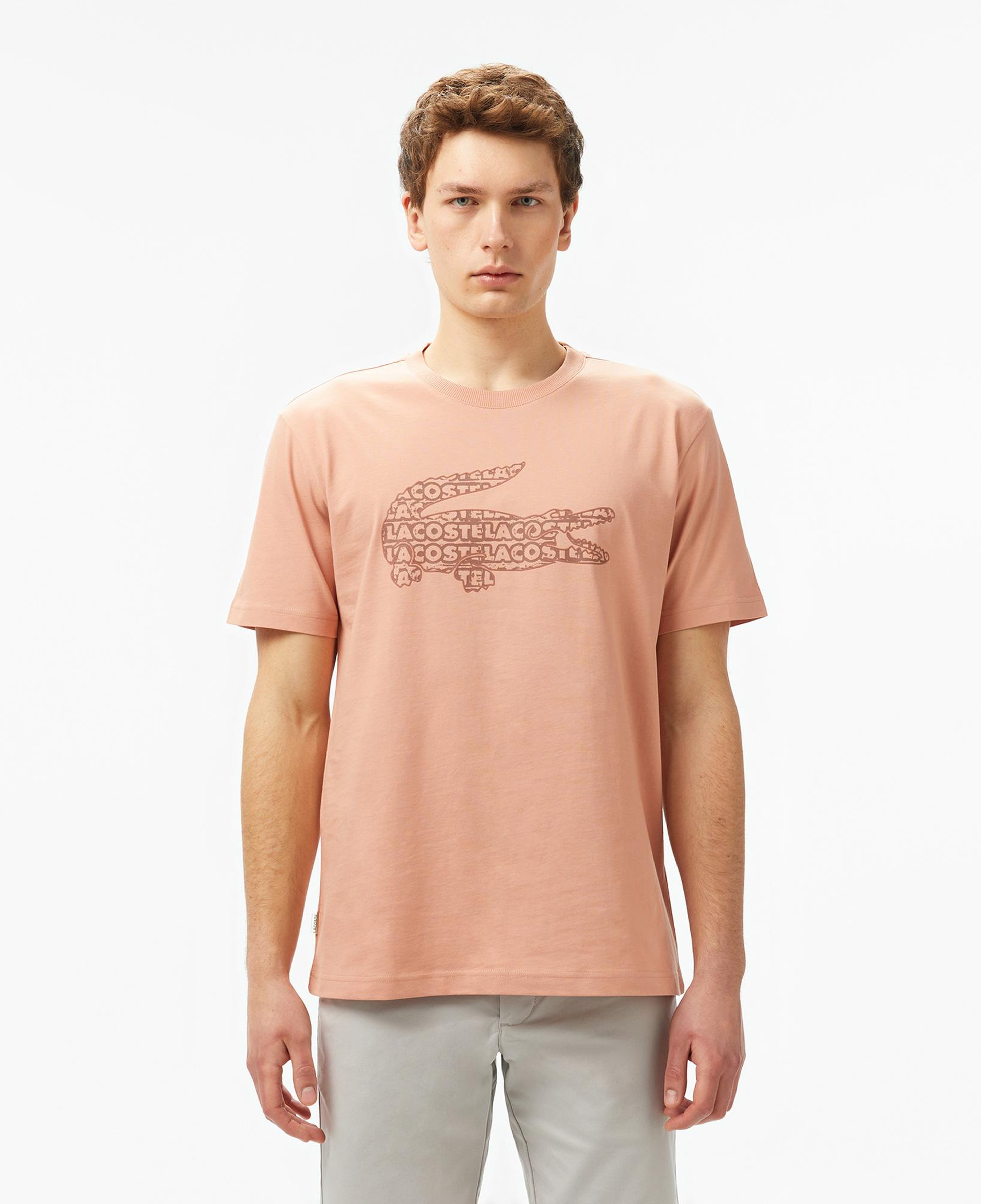 Erkek Regular Fit Bisiklet Yaka Baskılı Açık Kahverengi T-Shirt