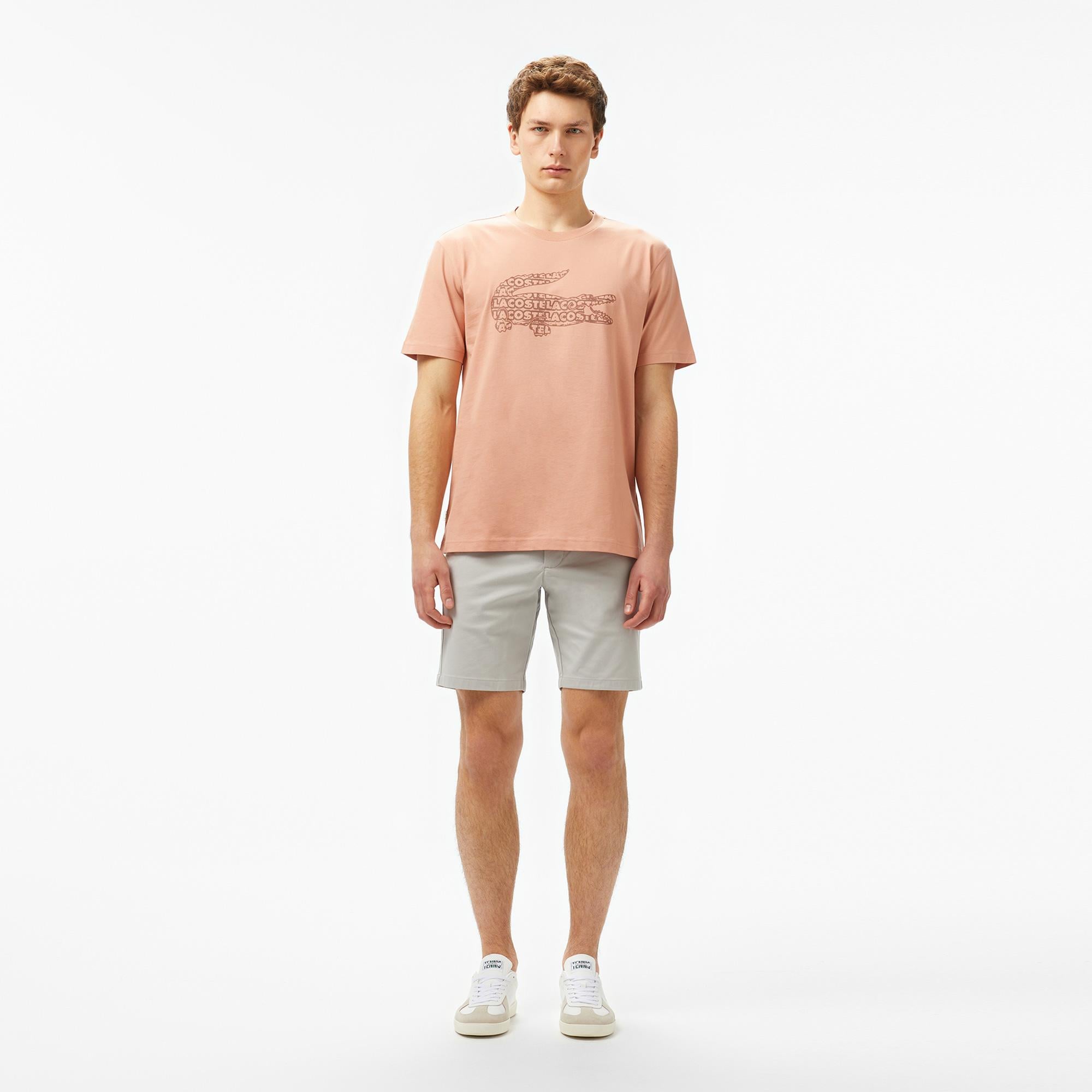 Erkek Regular Fit Bisiklet Yaka Baskılı Açık Kahverengi T-Shirt
