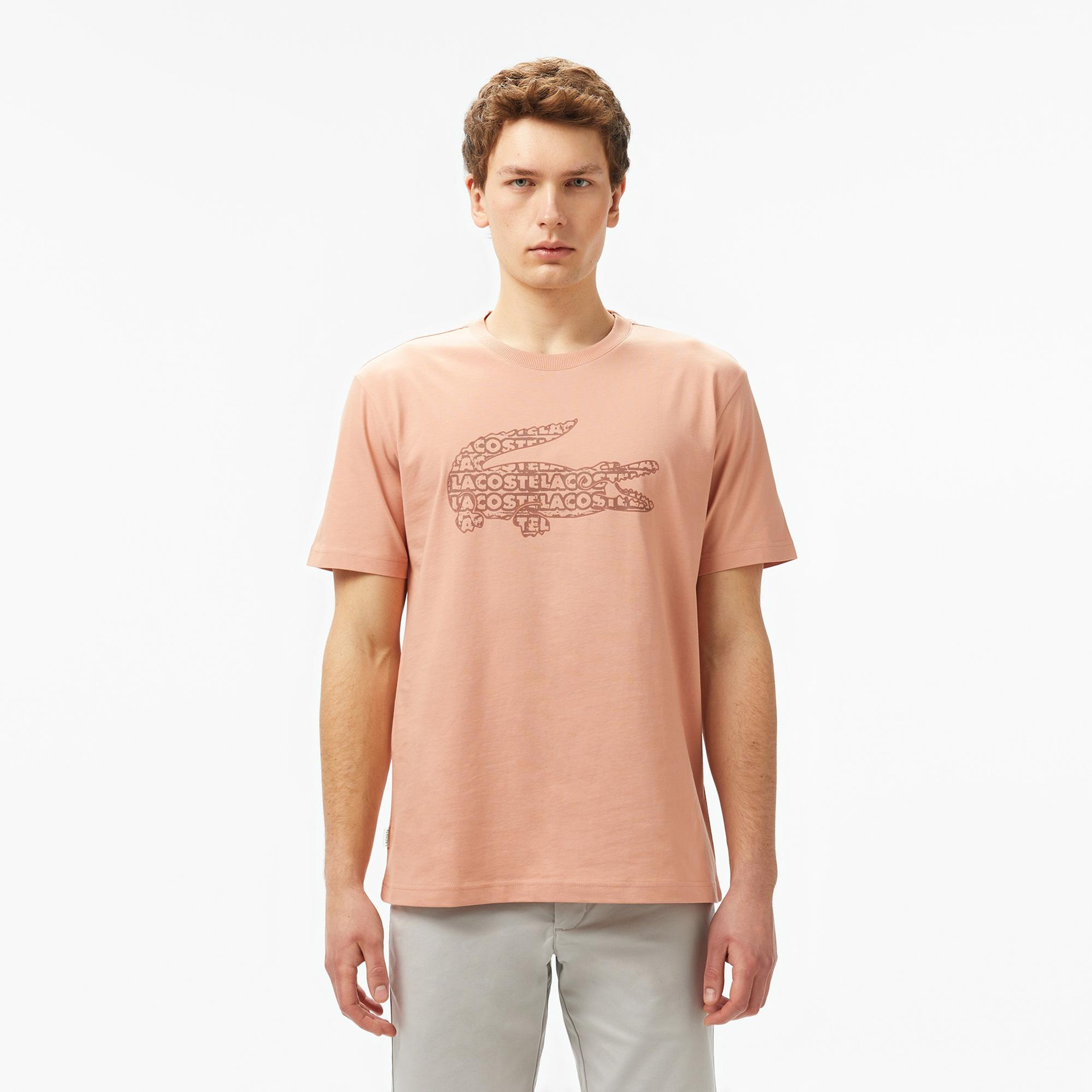 Erkek Regular Fit Bisiklet Yaka Baskılı Açık Kahverengi T-Shirt