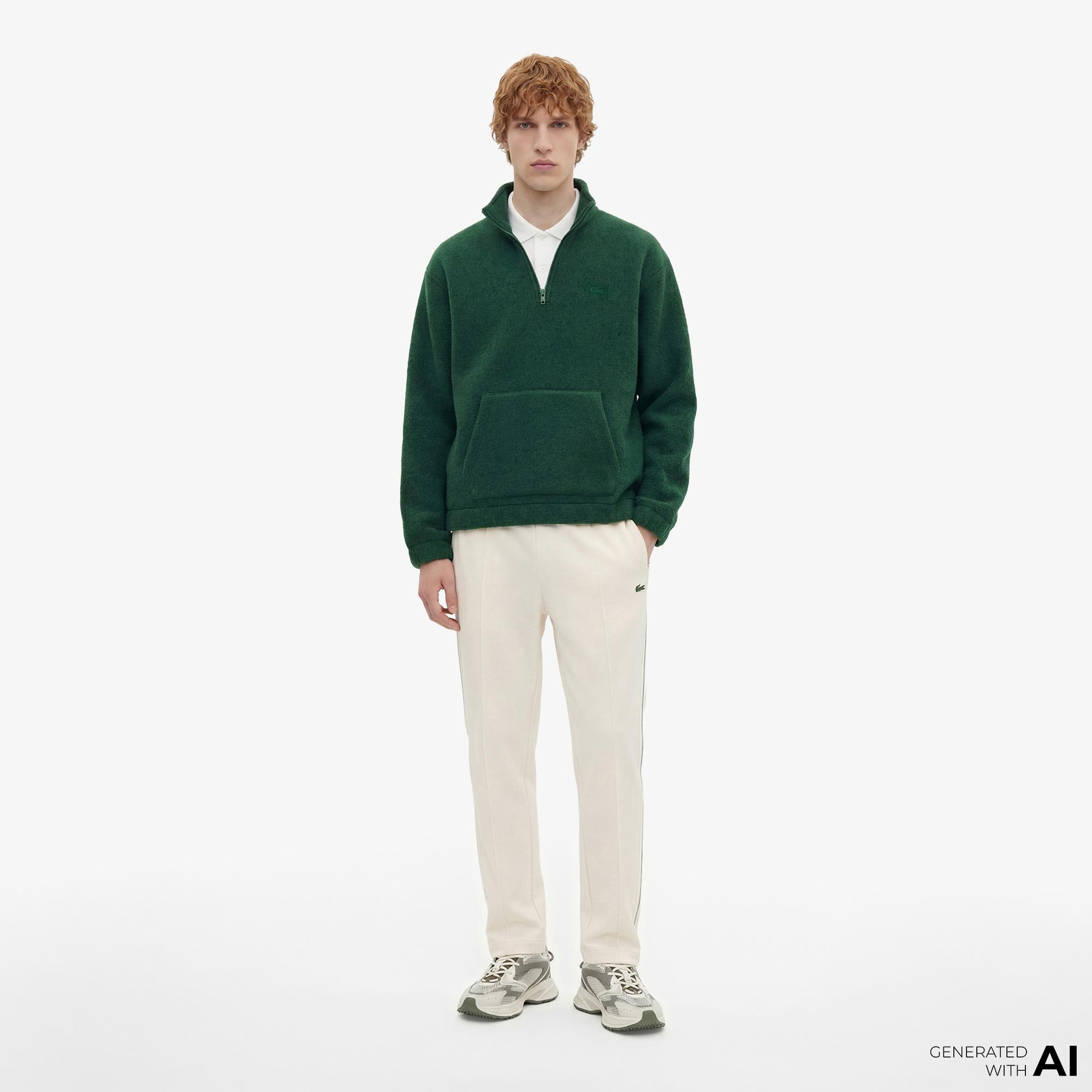 Lacoste Erkek Loose Fit Yarım Fermuarlı Yeşil Sweatshirt