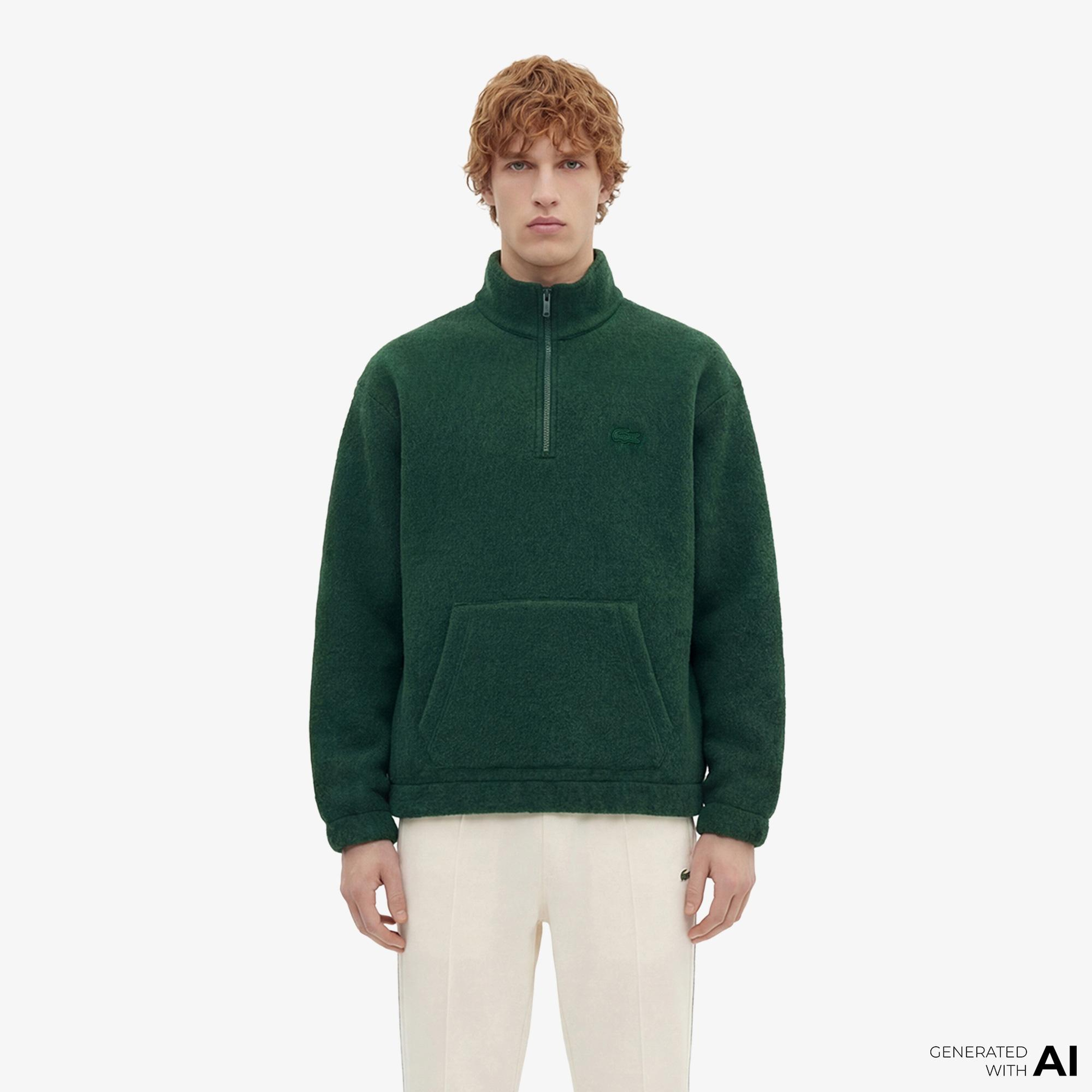 Lacoste Erkek Loose Fit Yarım Fermuarlı Yeşil Sweatshirt