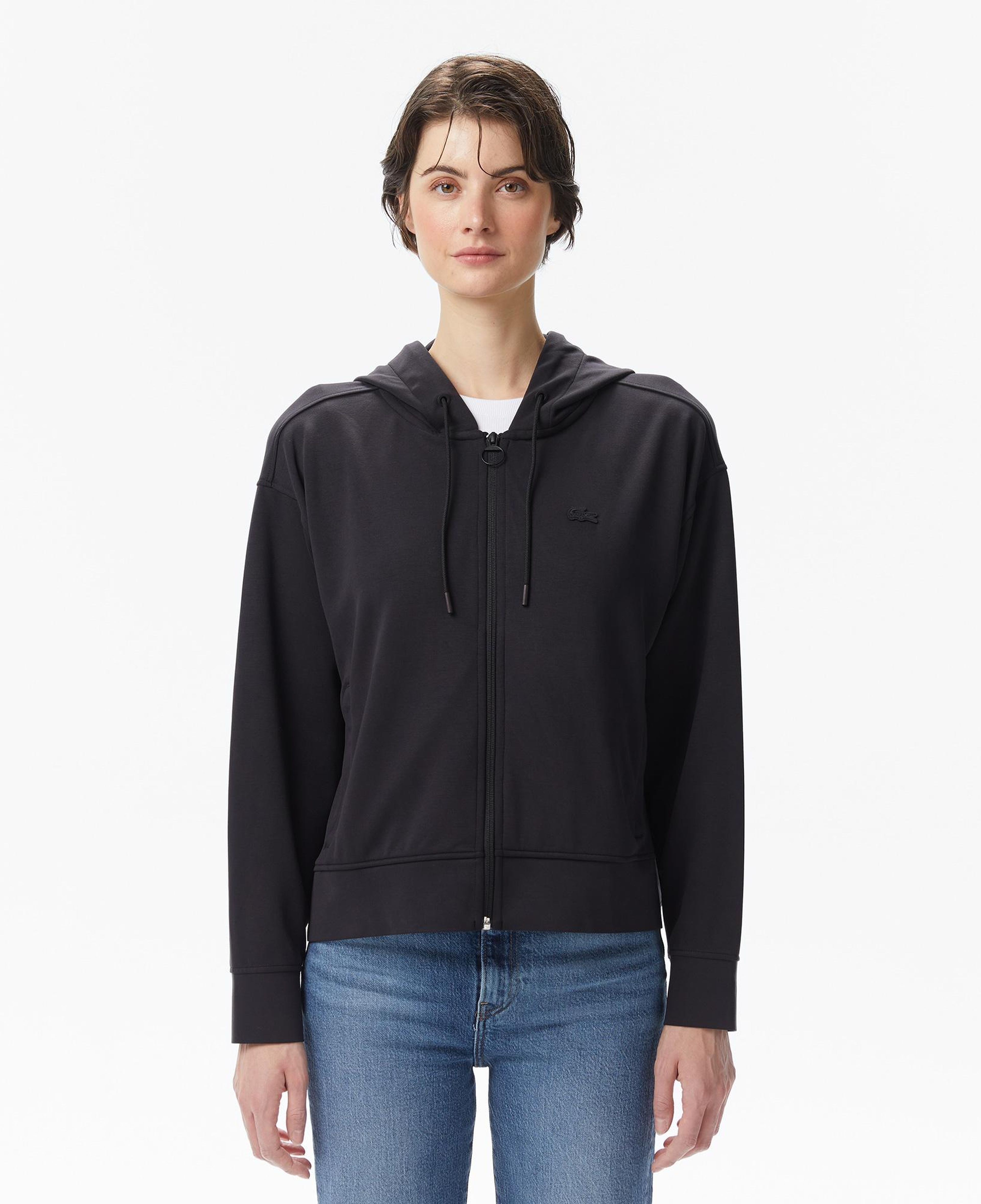 Lacoste Kadın Relaxed Fit Kapüşonlu Siyah Modal Karışımlı Sweatshirt