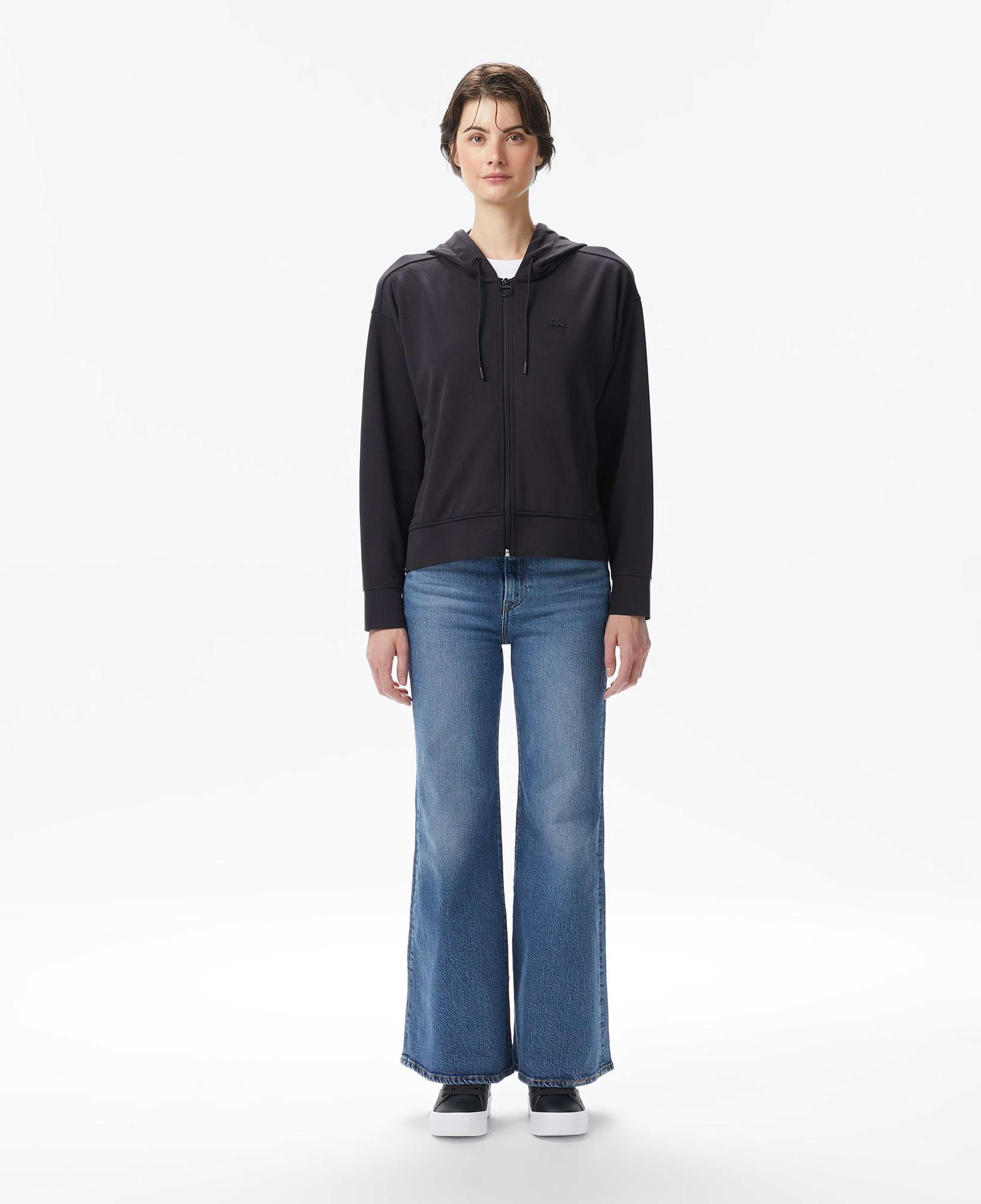 Lacoste Kadın Relaxed Fit Kapüşonlu Siyah Modal Karışımlı Sweatshirt