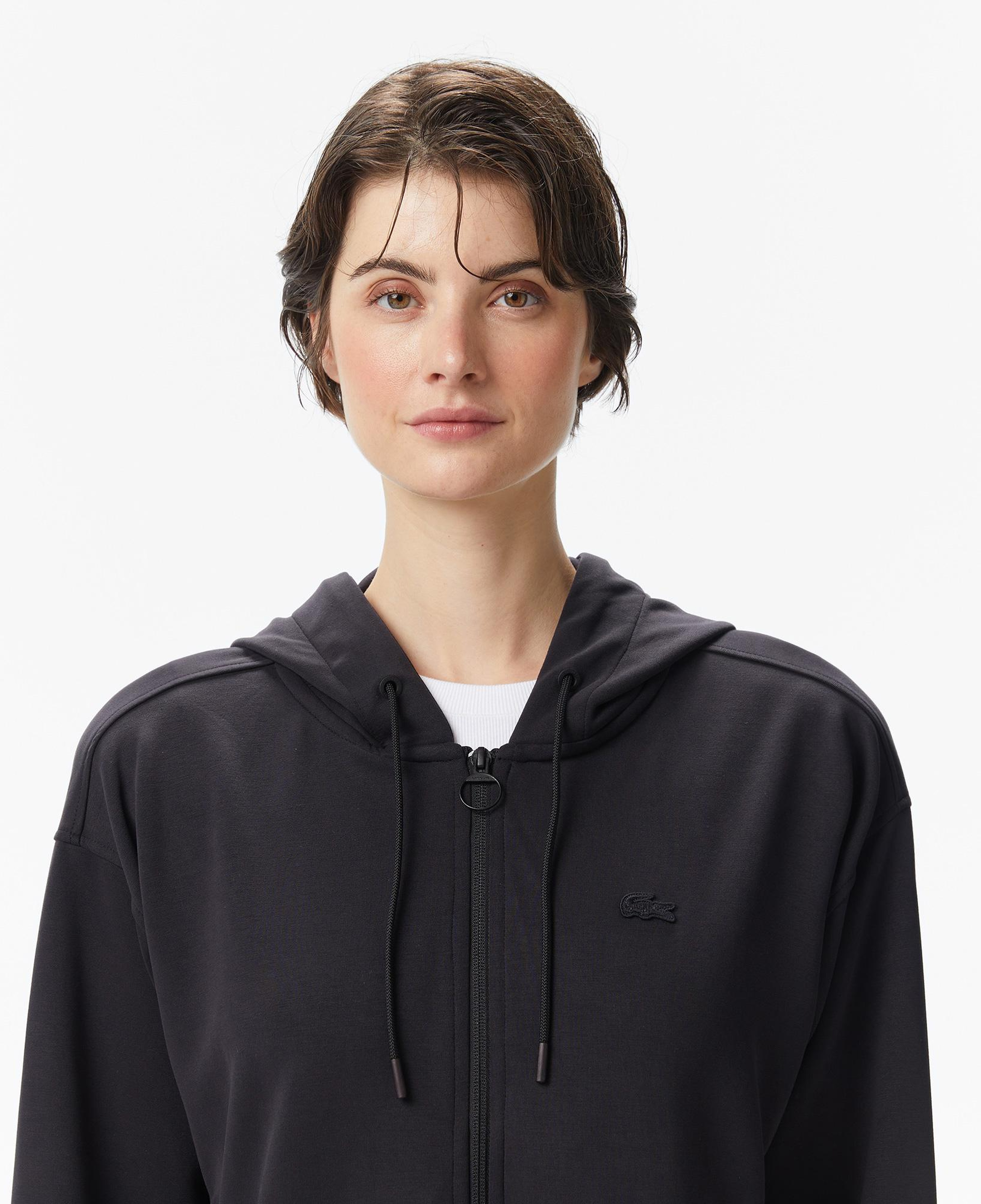 Lacoste Kadın Relaxed Fit Kapüşonlu Siyah Modal Karışımlı Sweatshirt