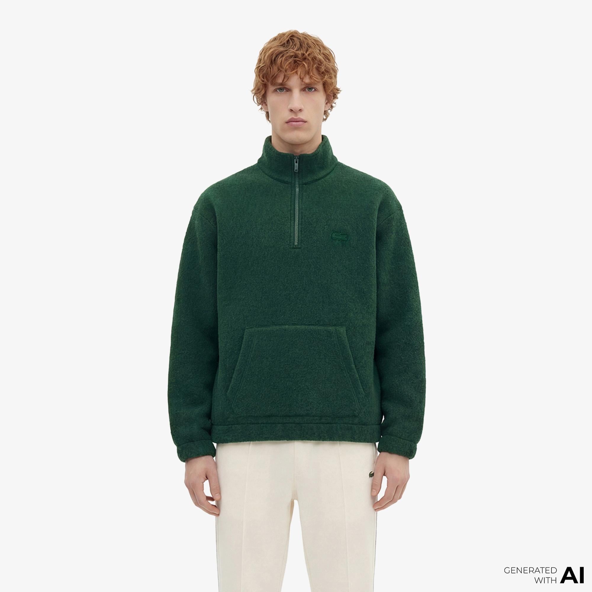 Lacoste Erkek Loose Fit Yarım Fermuarlı Yeşil Sweatshirt