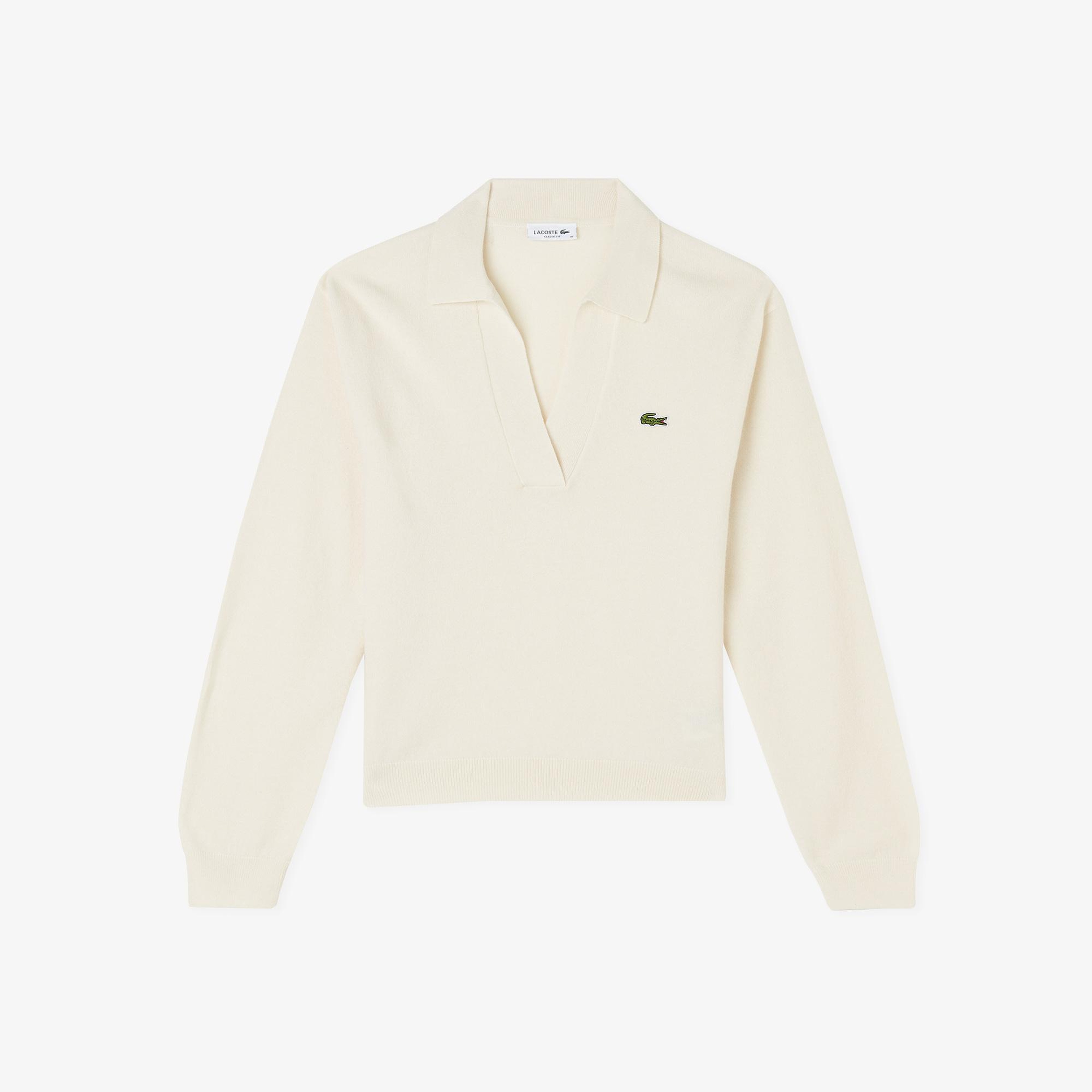 Kadın Classic Fit Polo Yaka Krem Kazak