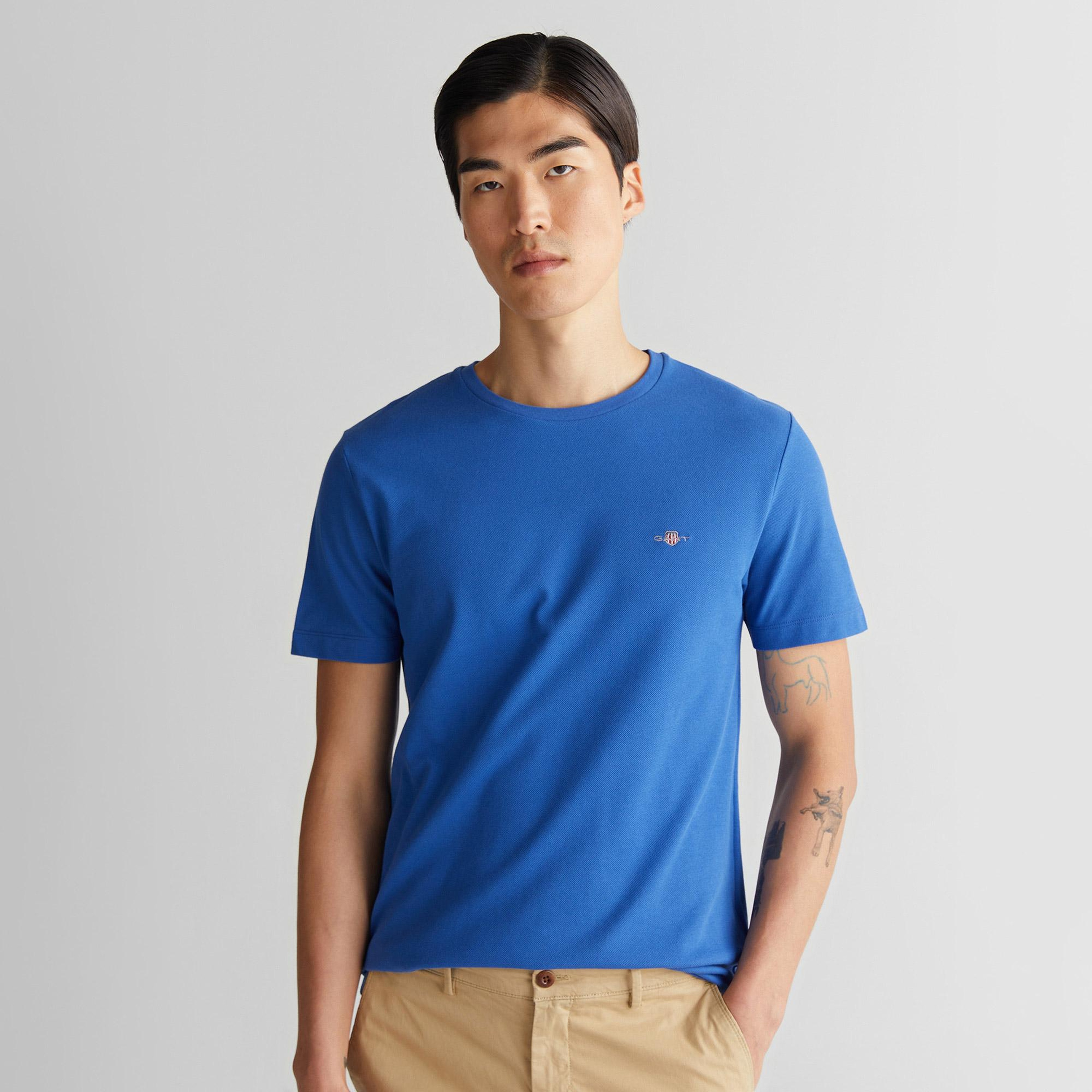 GANT Erkek Mavi Slim Fit Bisiklet Yaka T-Shirt