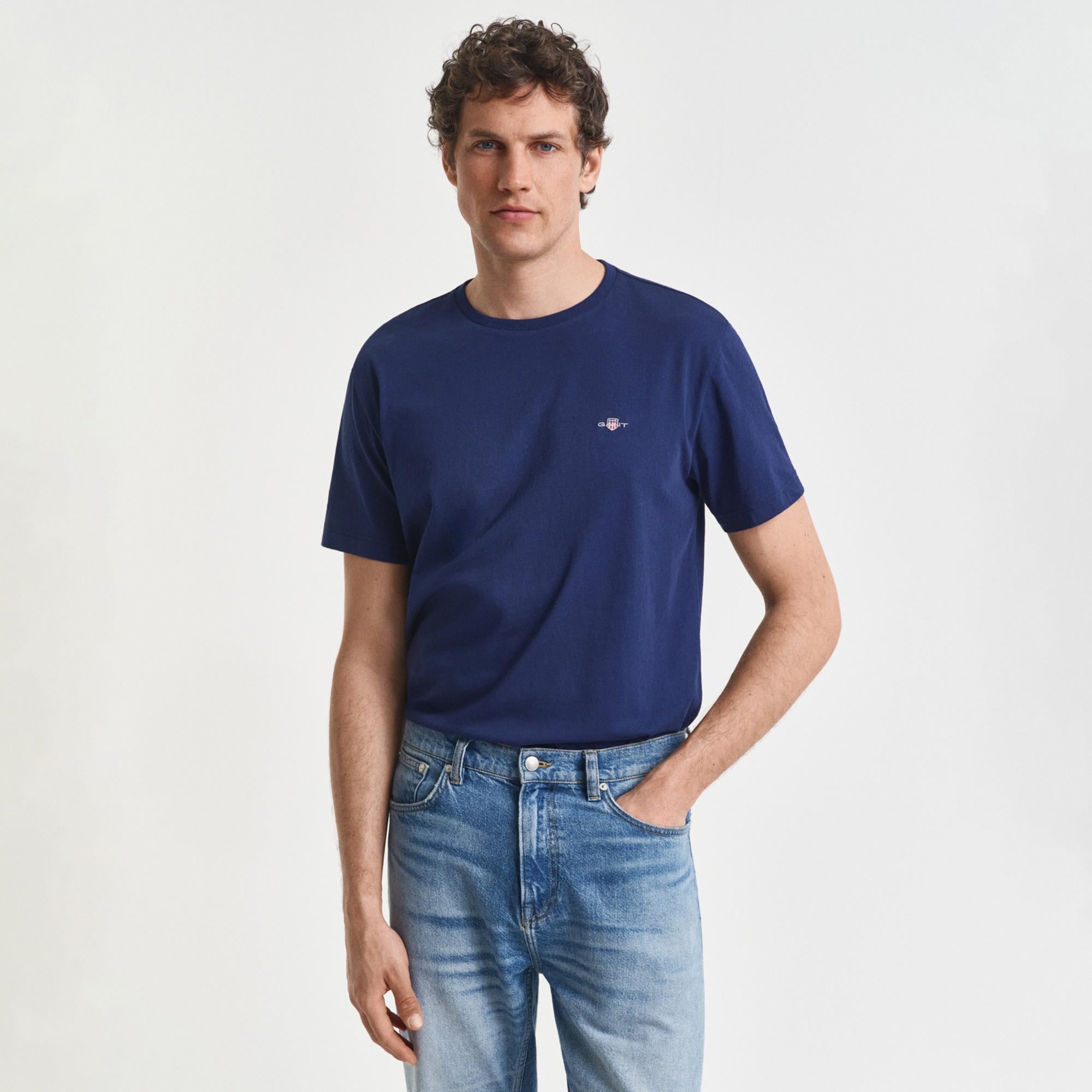 GANT Erkek Mavi Regular Fit Bisiklet Yaka T-Shirt