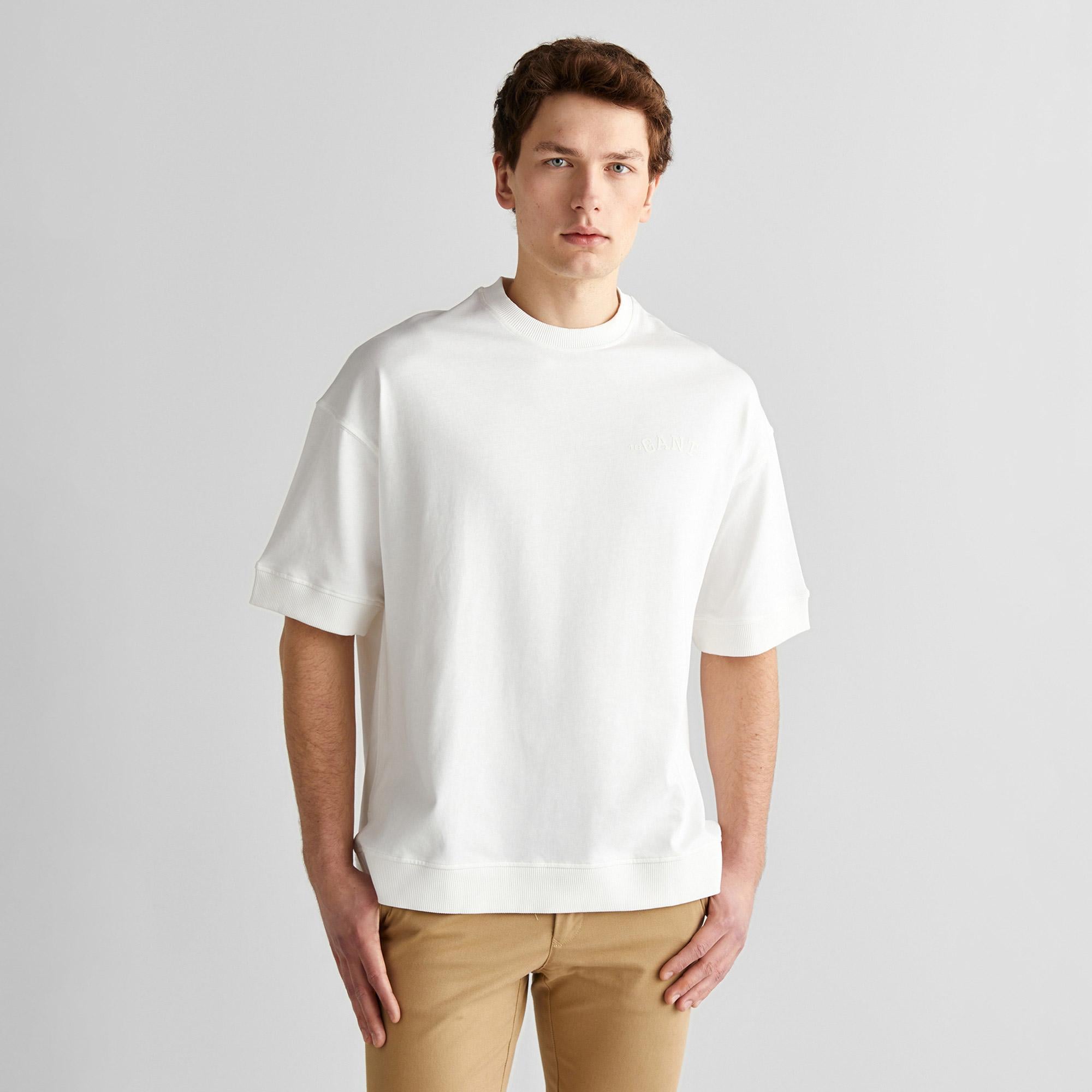 GANT Erkek Krem Orijinal Fit Bisiklet Yaka Logolu T-Shirt
