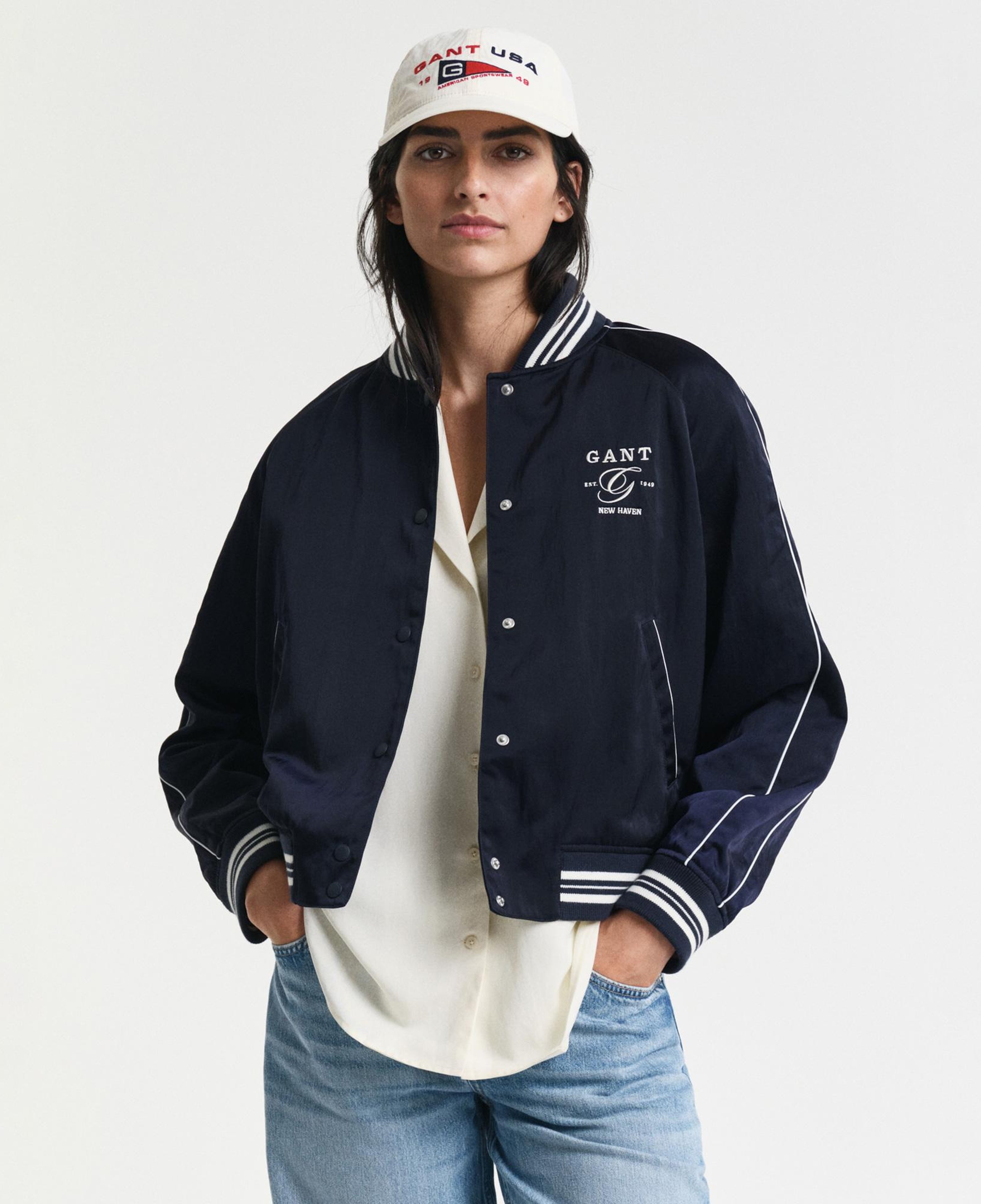 GANT Kadın Lacivert Regular Fit Hakim Yaka Logolu Bomber Ceket