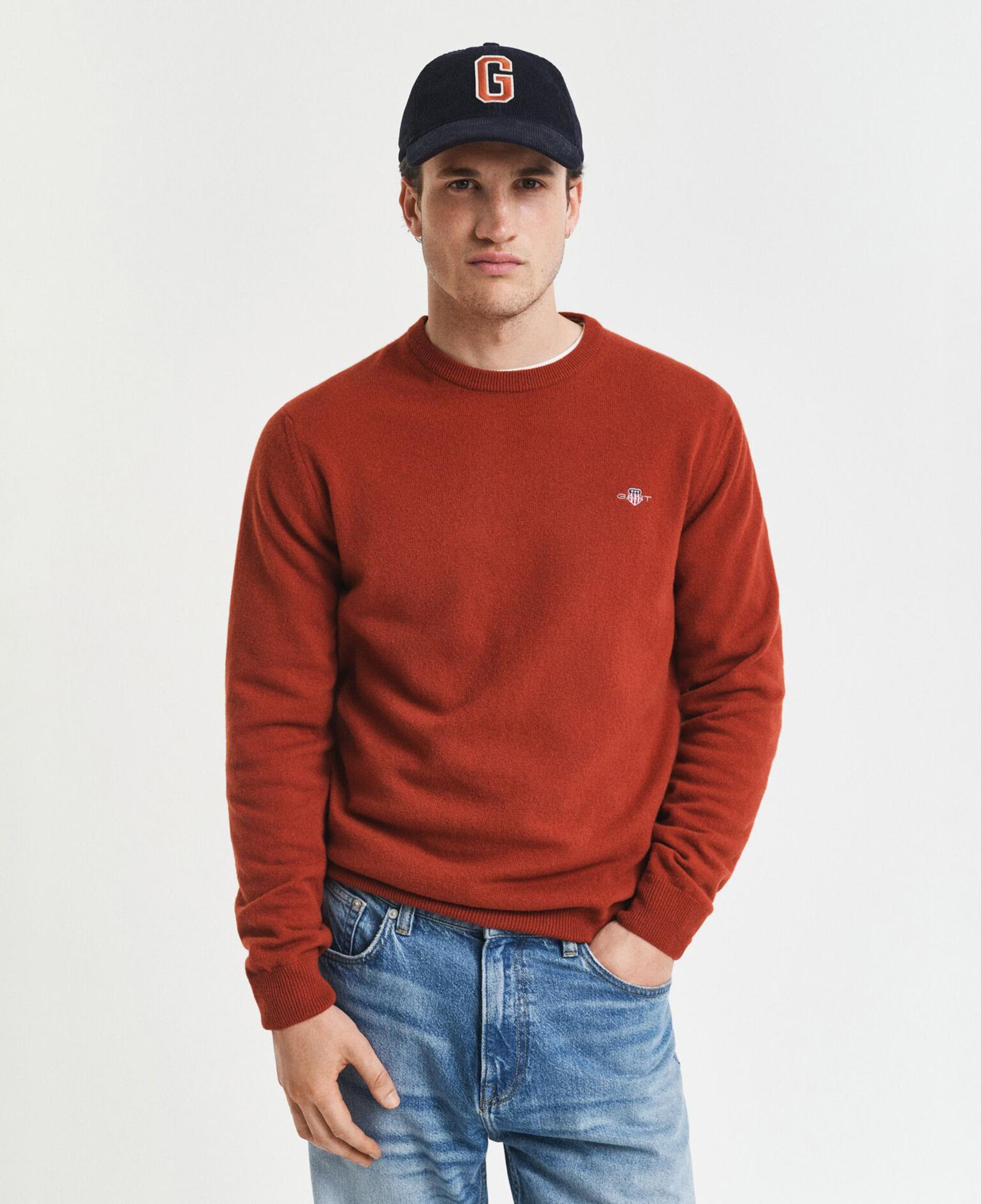 GANT Erkek Kırmızı Regular Fit Bisiklet Yaka Yün Kazak