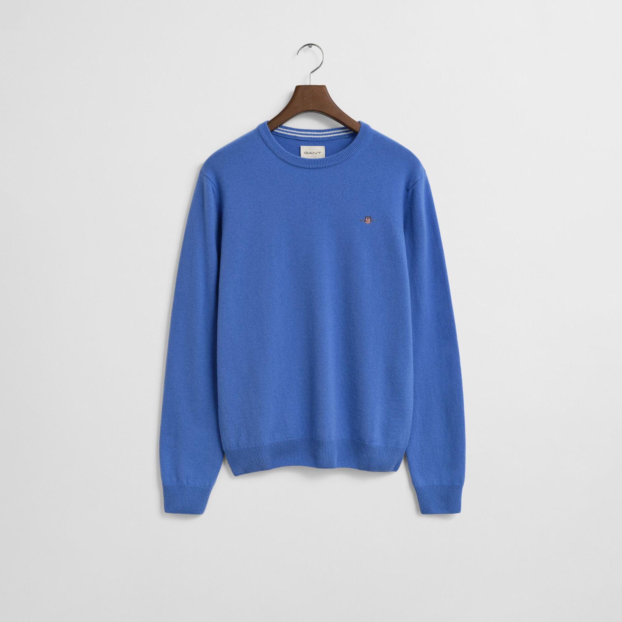 GANT Erkek Mavi Regular Fit Bisiklet Yaka Yün Kazak