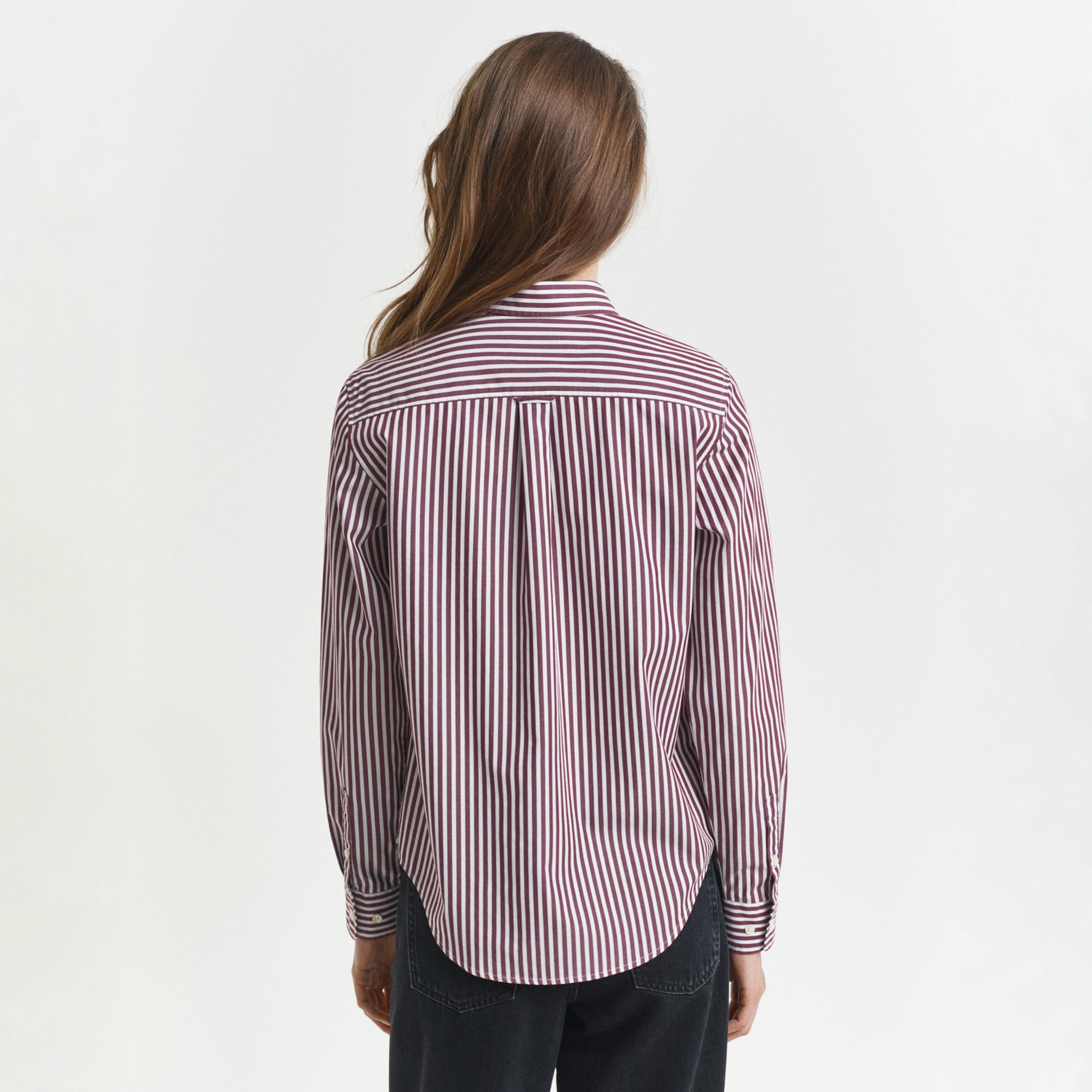 GANT Kadın Bordo Regular Fit Klasik Yaka Çizgili Gömlek