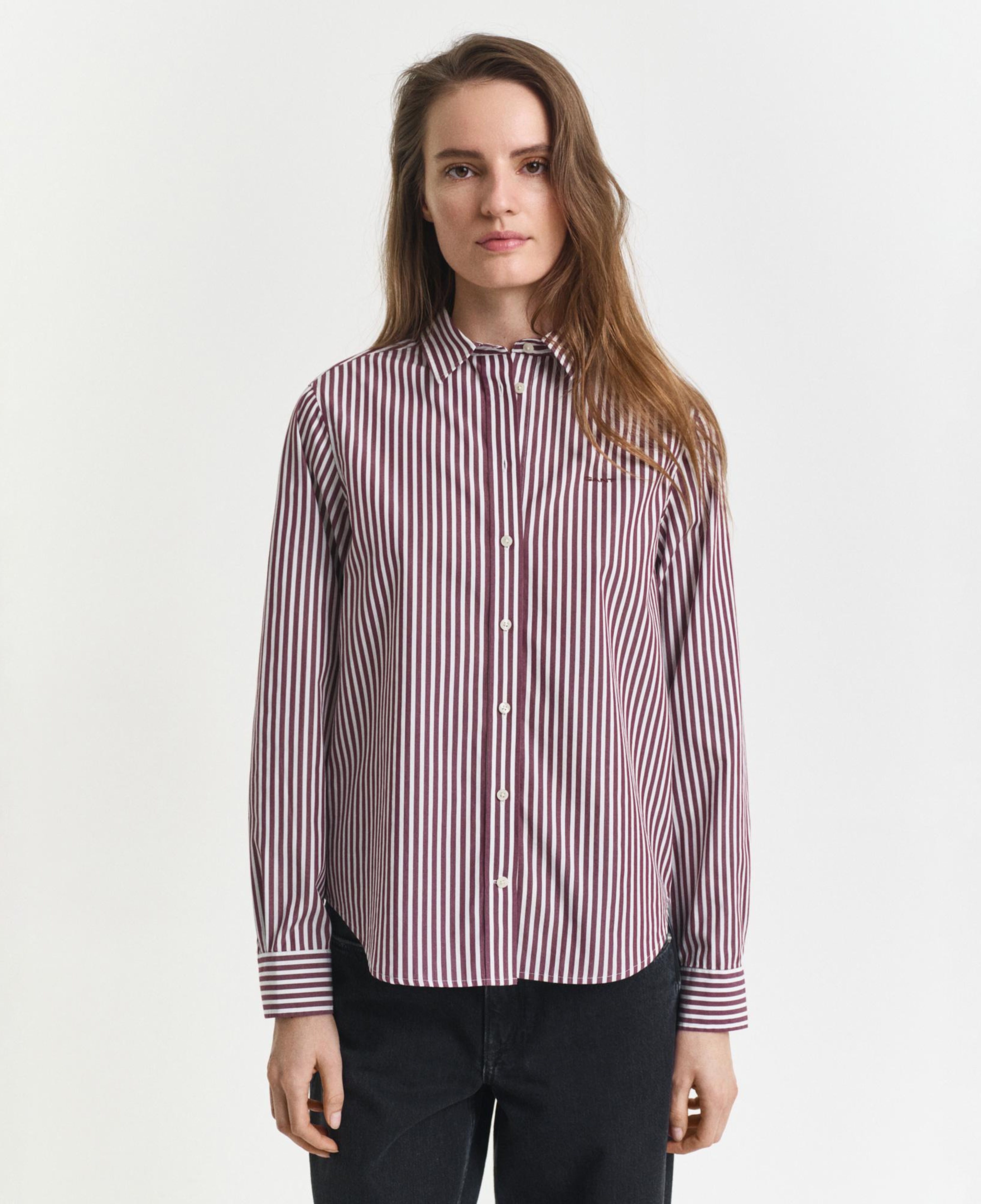 GANT Kadın Bordo Regular Fit Klasik Yaka Çizgili Gömlek