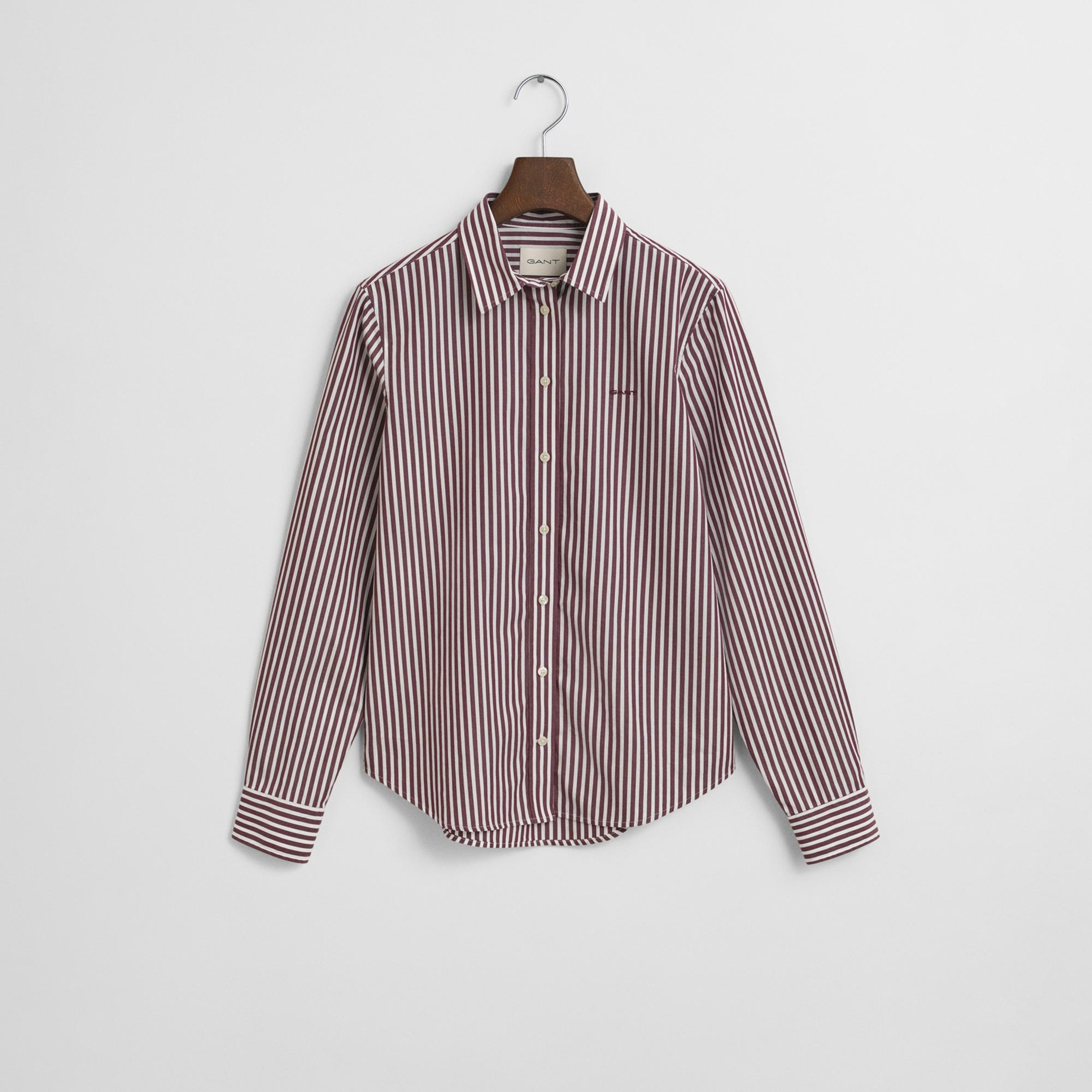 GANT Kadın Bordo Regular Fit Klasik Yaka Çizgili Gömlek