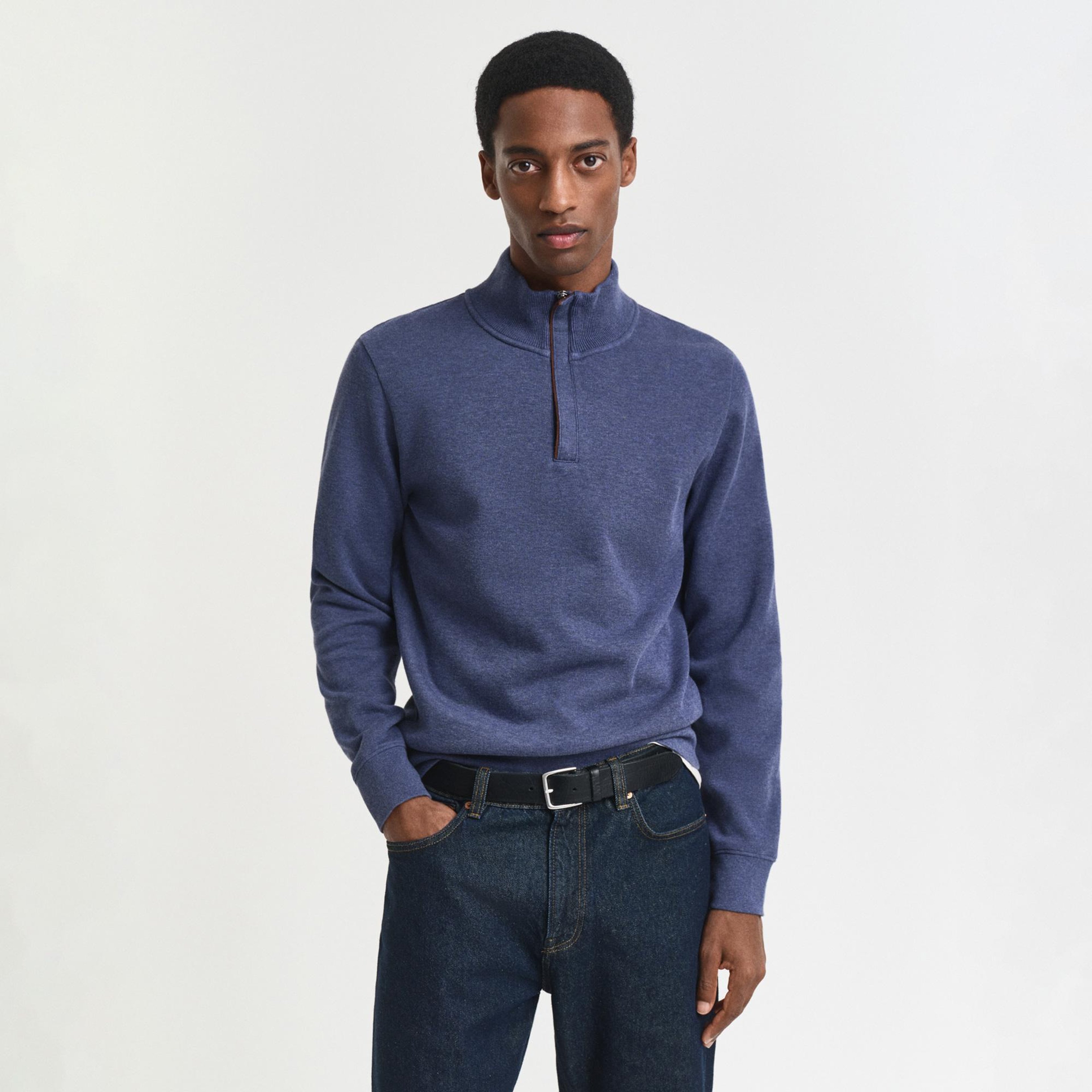 Gant Erkek Mavi Regular Fit Yarım Fermuarlı Sweatshirt