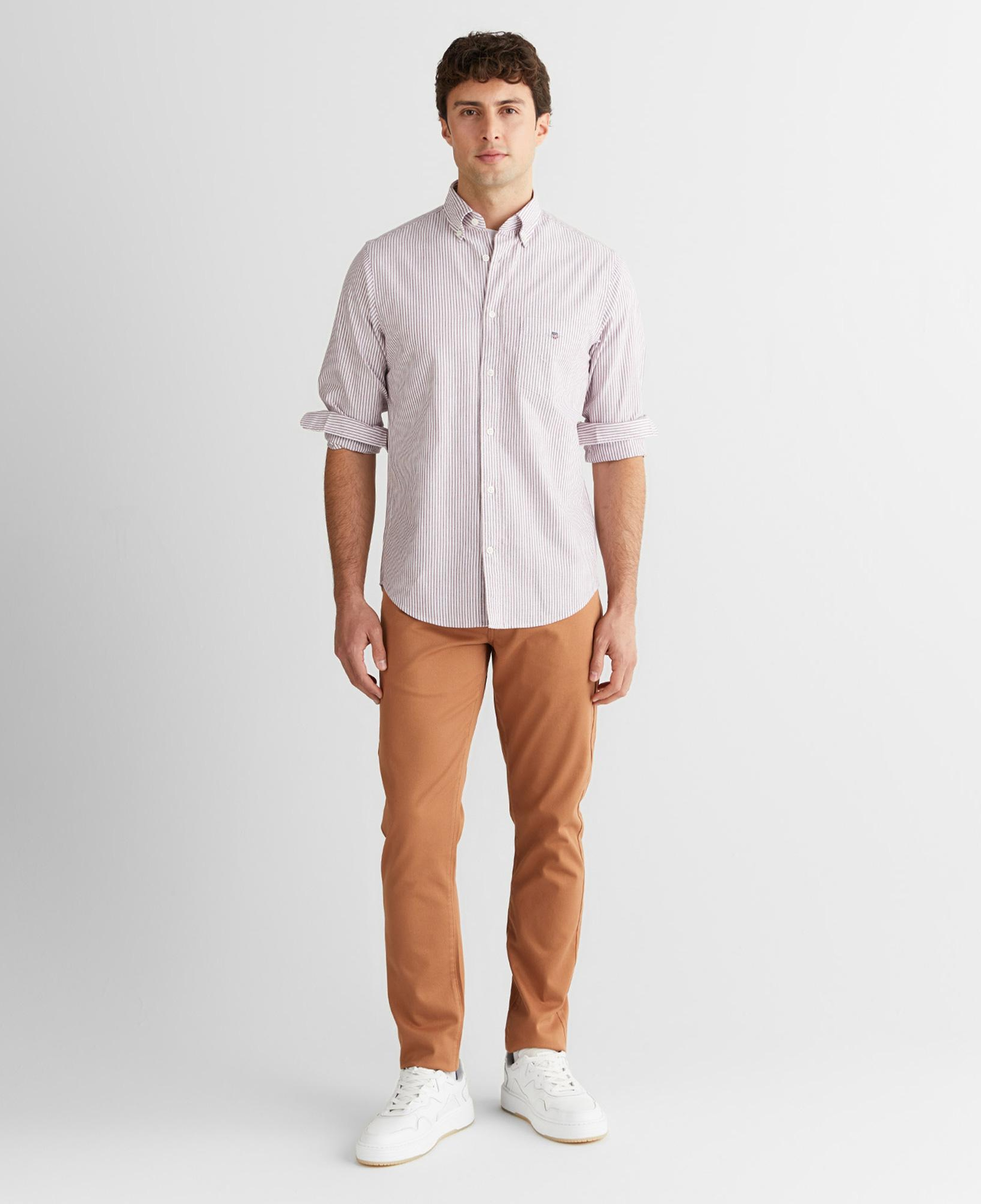 GANT Erkek Bordo Regular Fit Düğmeli Yaka Çizgili Oxford Gömlek