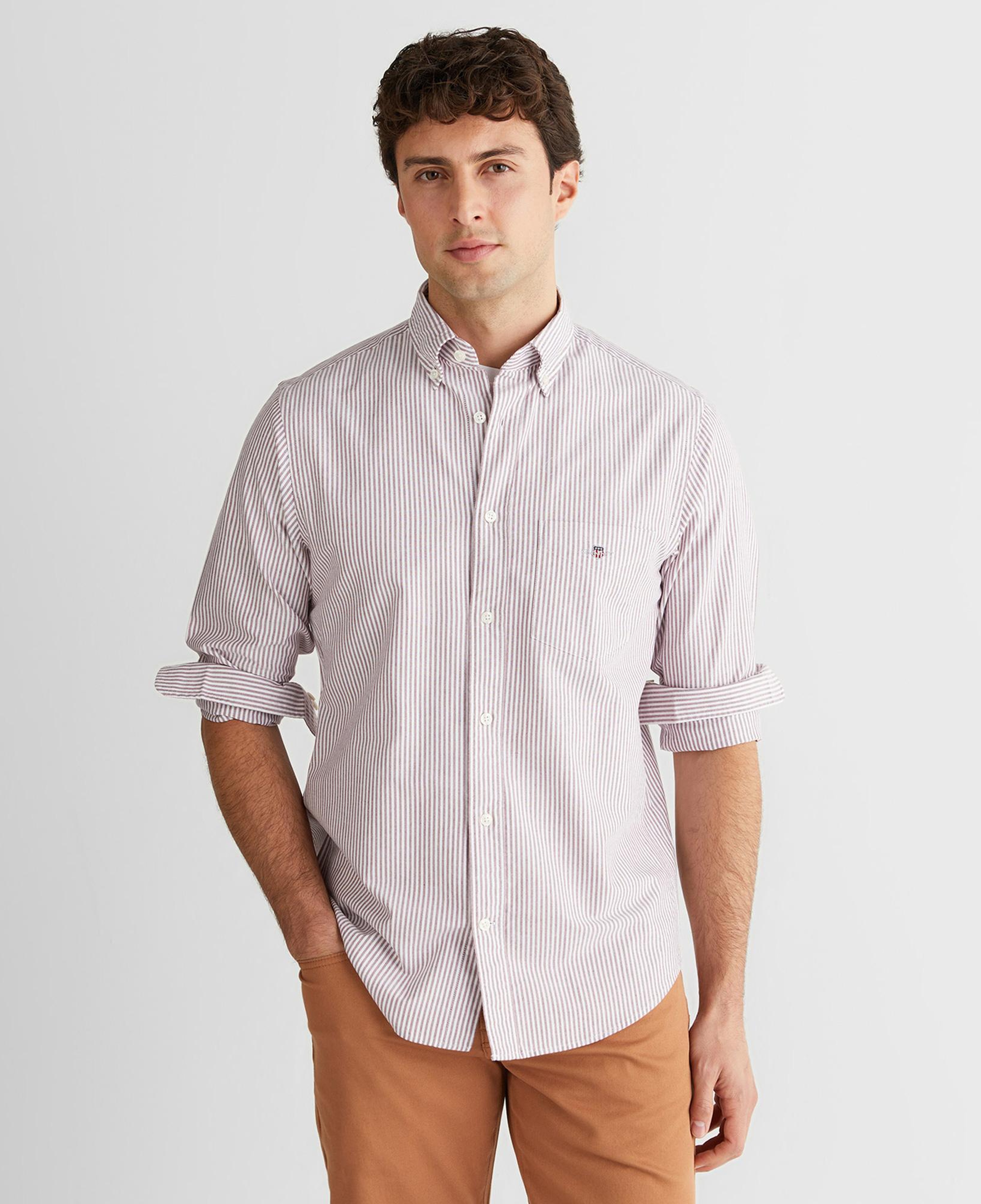 GANT Erkek Bordo Regular Fit Düğmeli Yaka Çizgili Oxford Gömlek