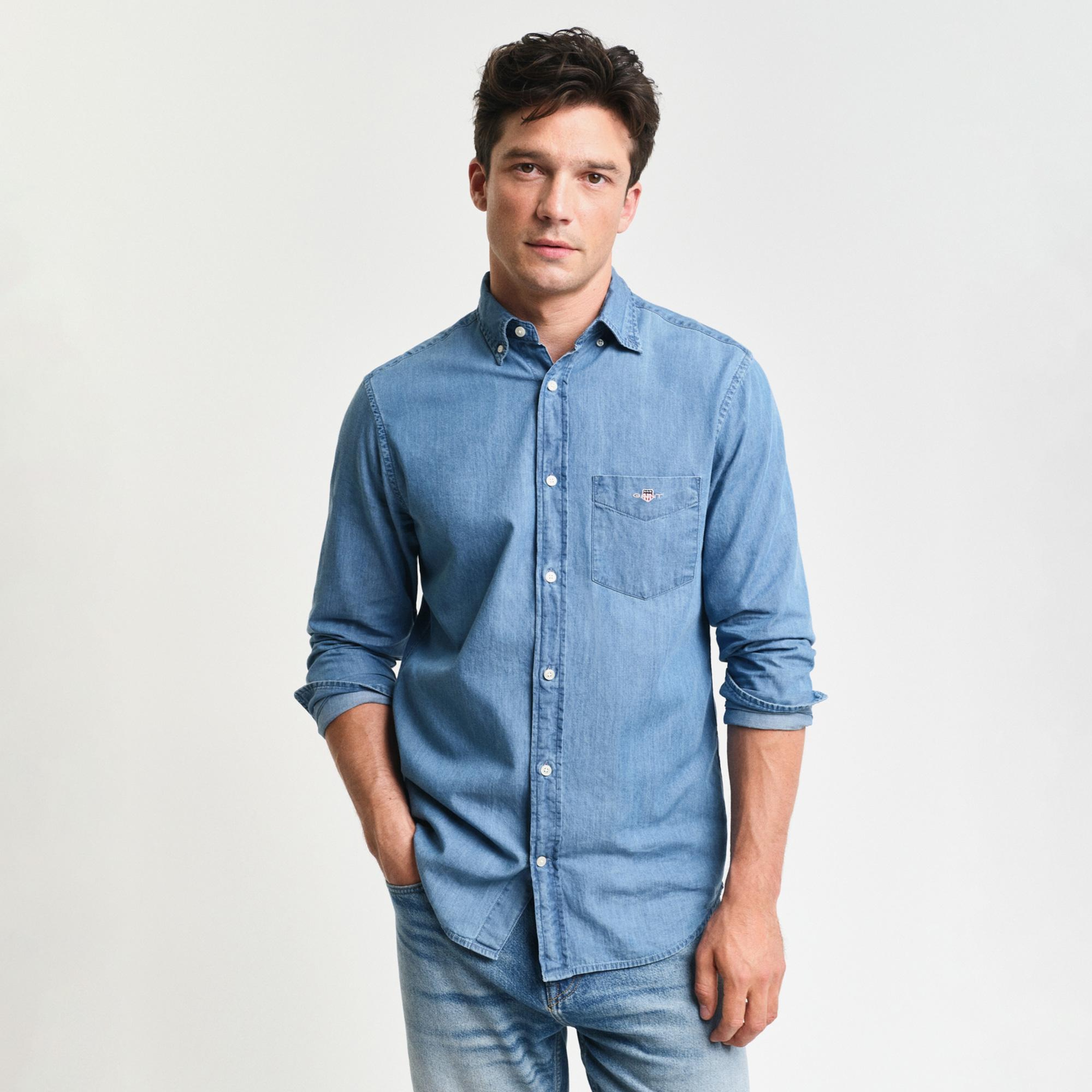 GANT Erkek Mavi Regular Fit Düğmeli Yaka Gömlek