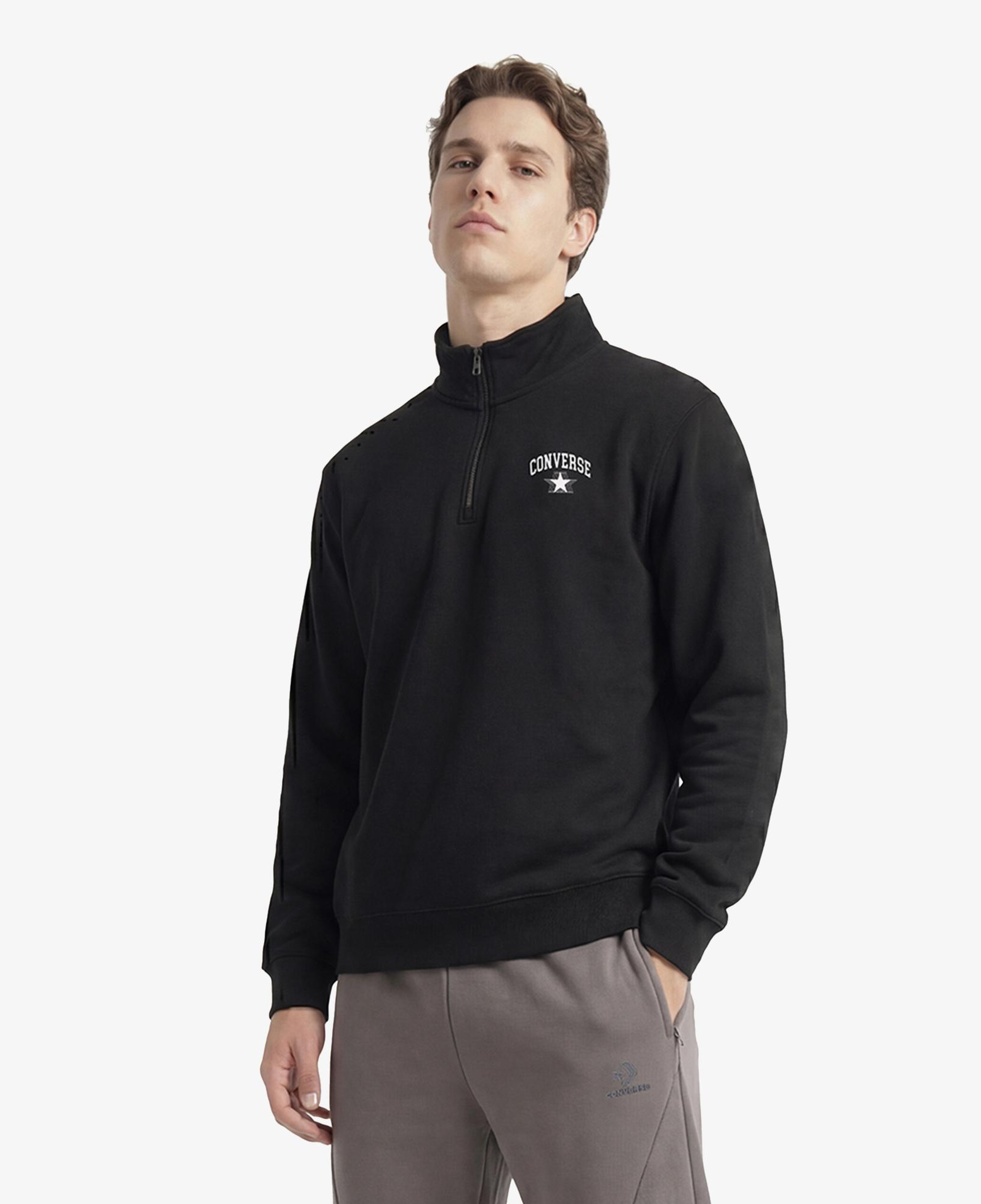 Converse Retro Collared Quarter-Zip Crew Erkek Siyah Sweatshirt