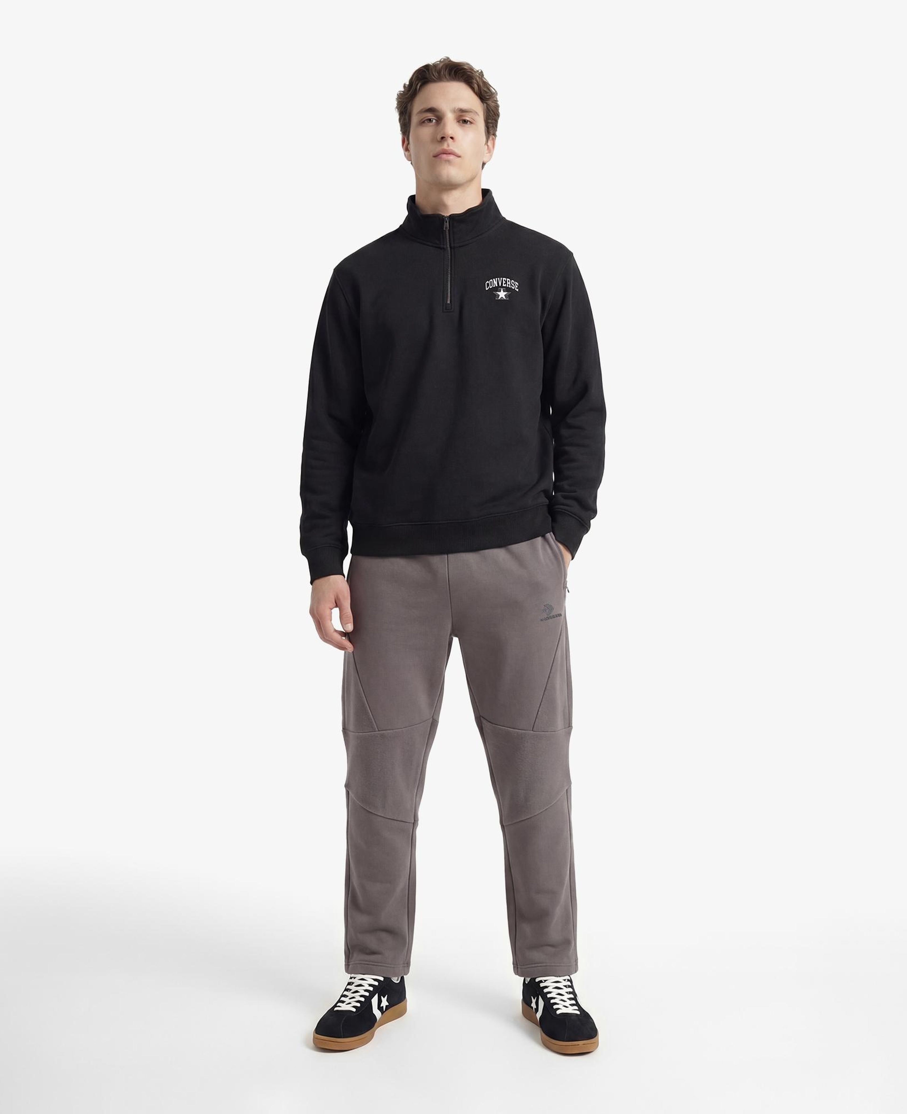 Converse Retro Collared Quarter-Zip Crew Erkek Siyah Sweatshirt