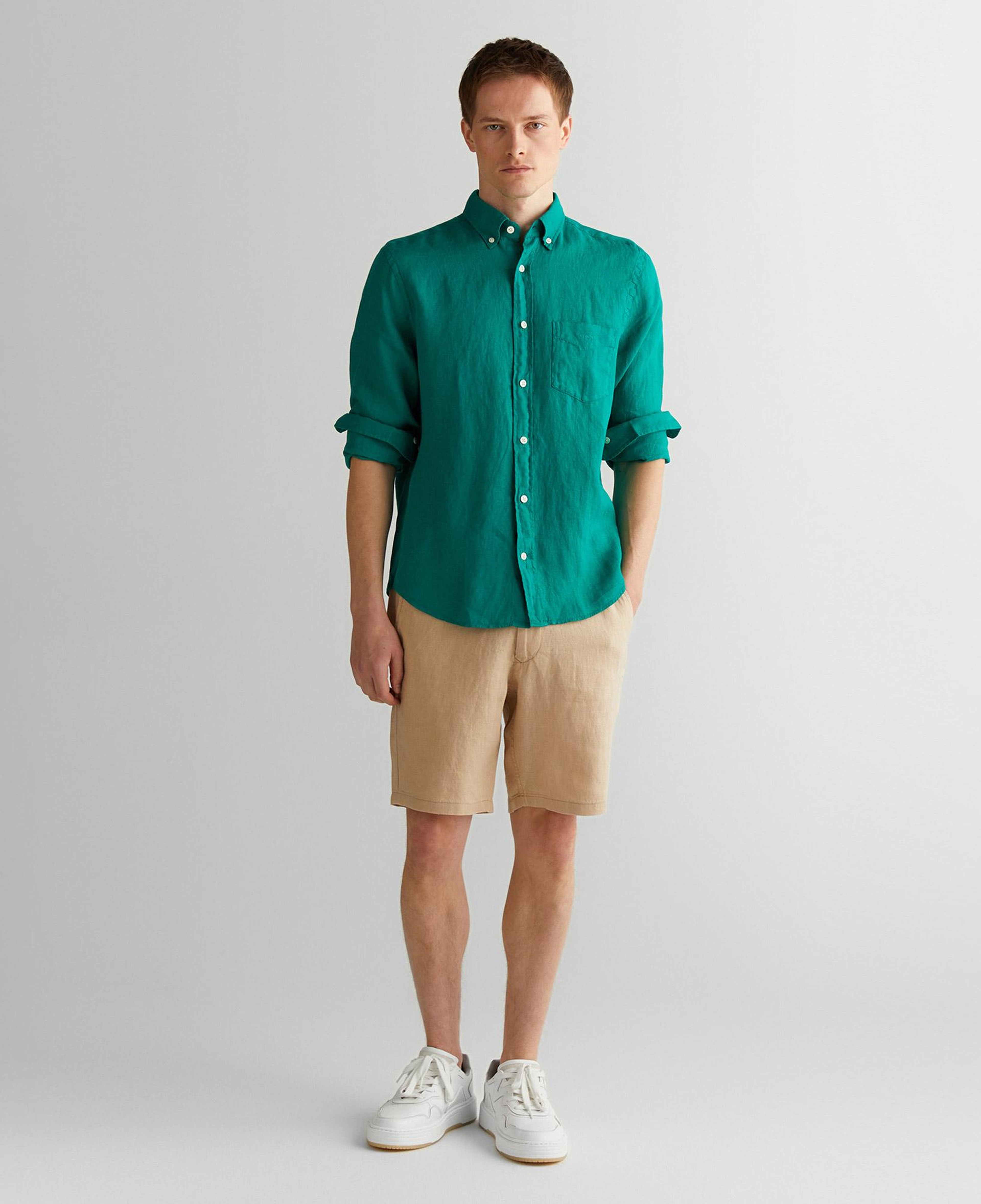 GANT Erkek Yeşil Regular Fit Düğmeli Yaka Keten Gömlek