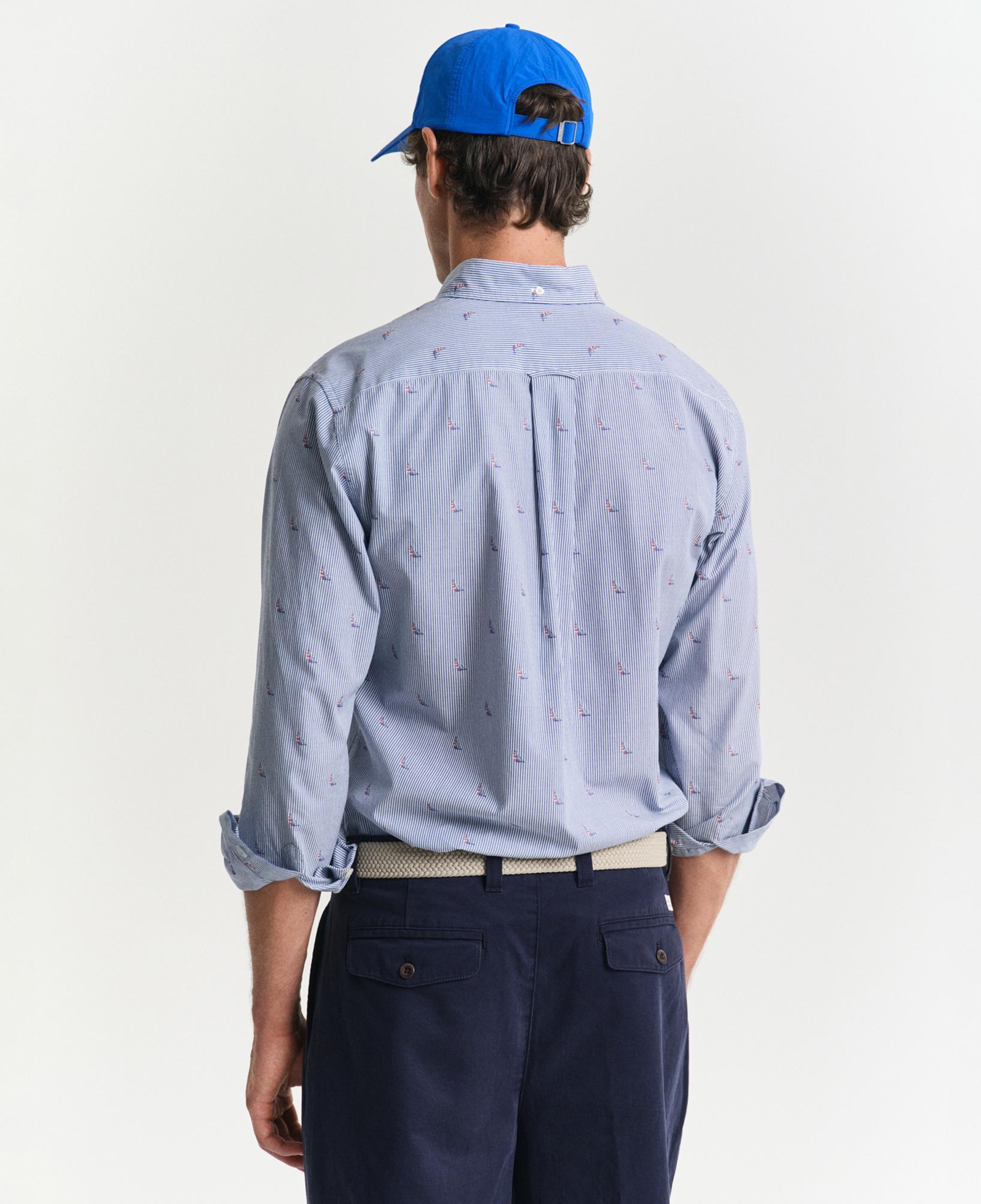 GANT Erkek Mavi Regular Fit Düğmeli Yaka Çizgili Gömlek