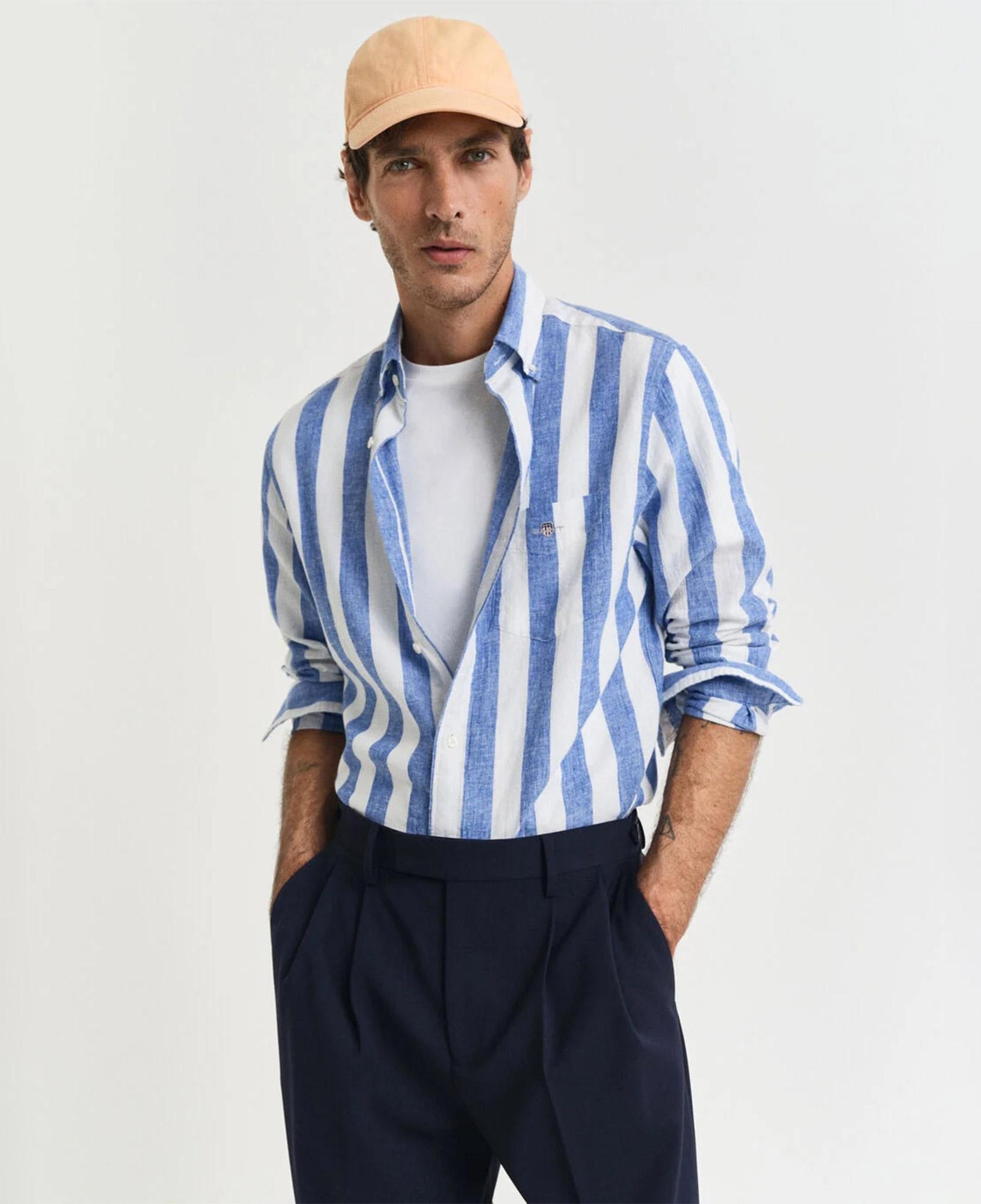GANT Erkek Mavi  Regular Fit Düğmeli Yaka Çizgili Gömlek