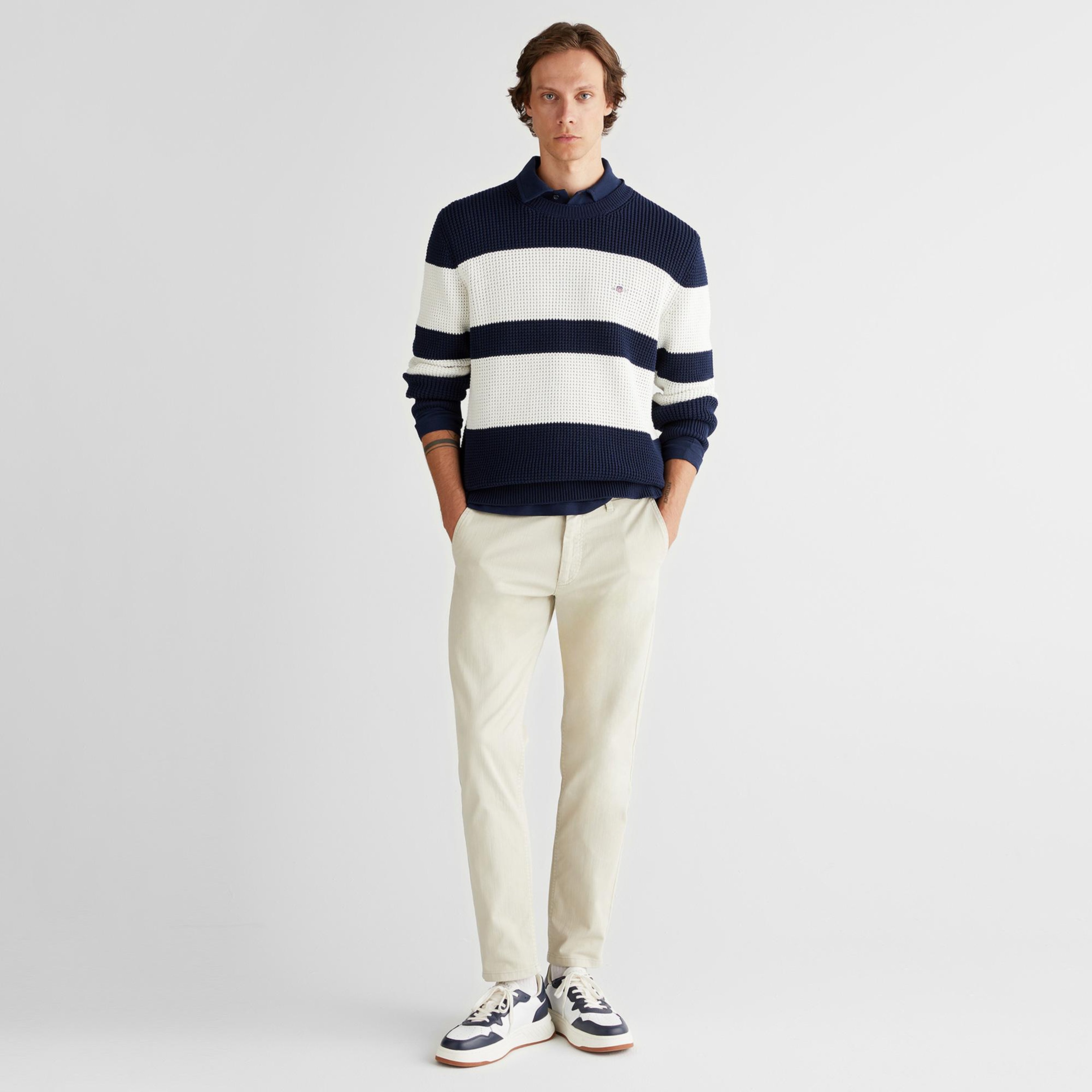 GANT Erkek Lacivert Relaxed Fit Bisiklet Yaka Triko