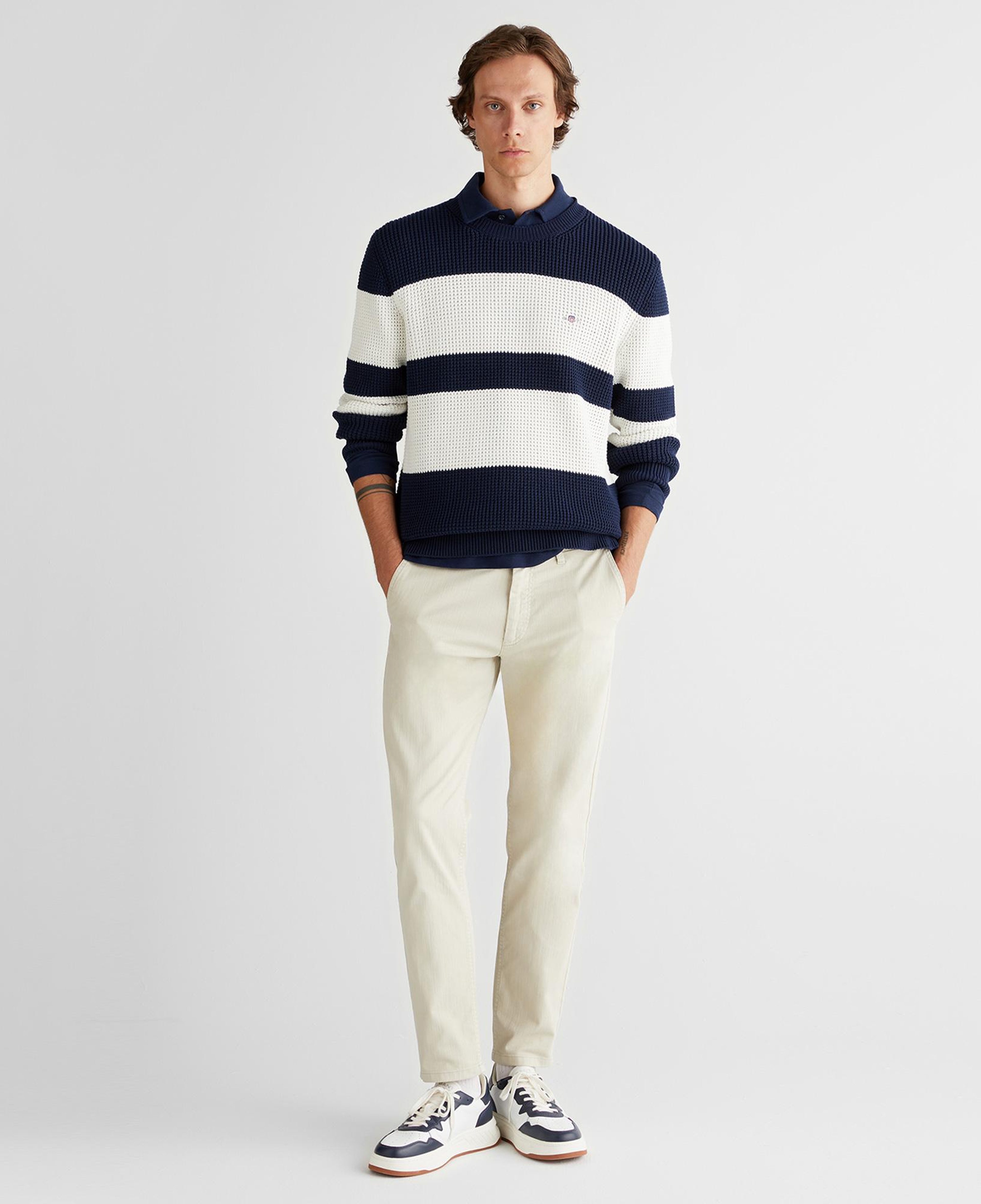 GANT Erkek Lacivert Relaxed Fit Bisiklet Yaka Triko