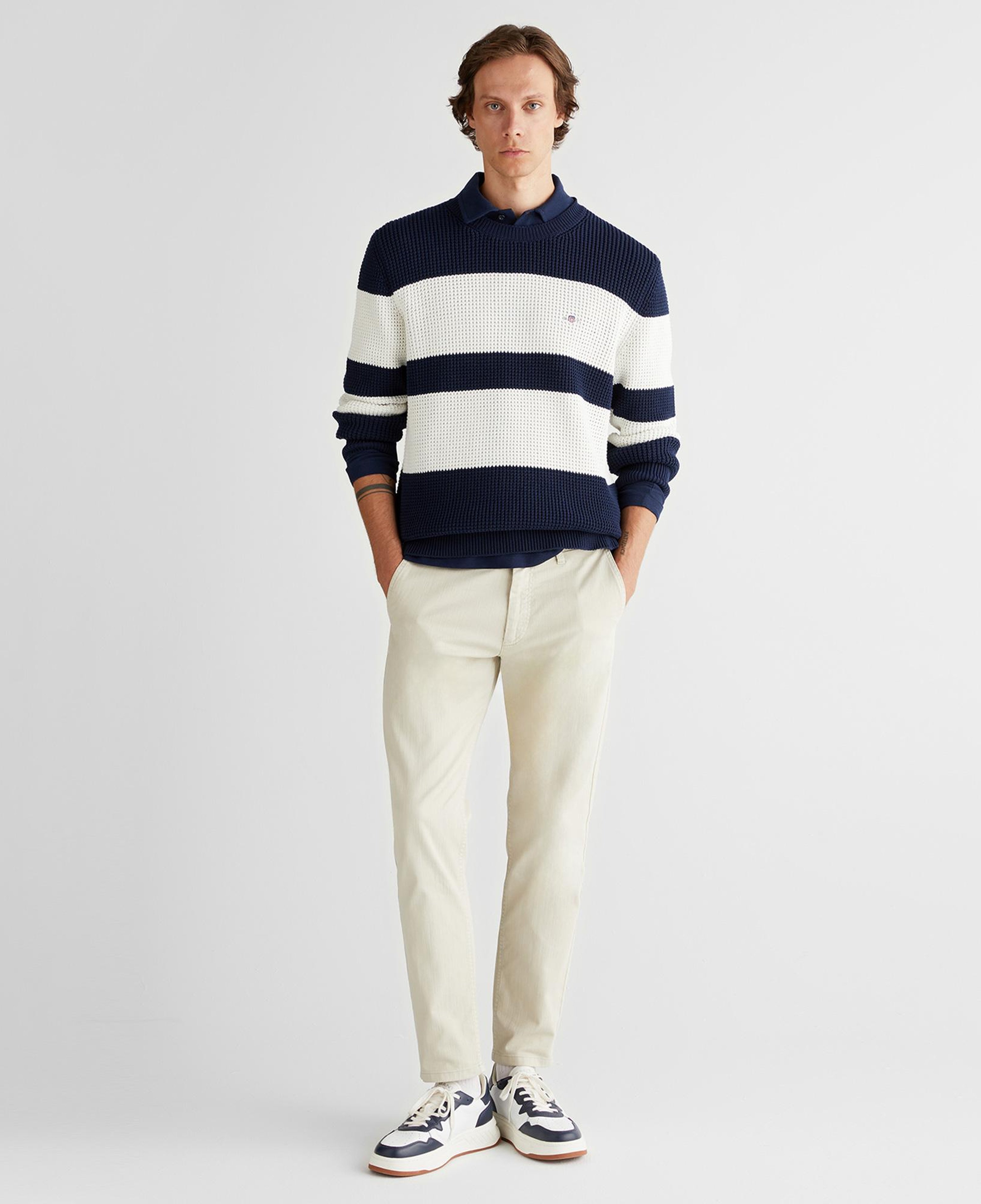 GANT Erkek Lacivert Relaxed Fit Bisiklet Yaka Triko