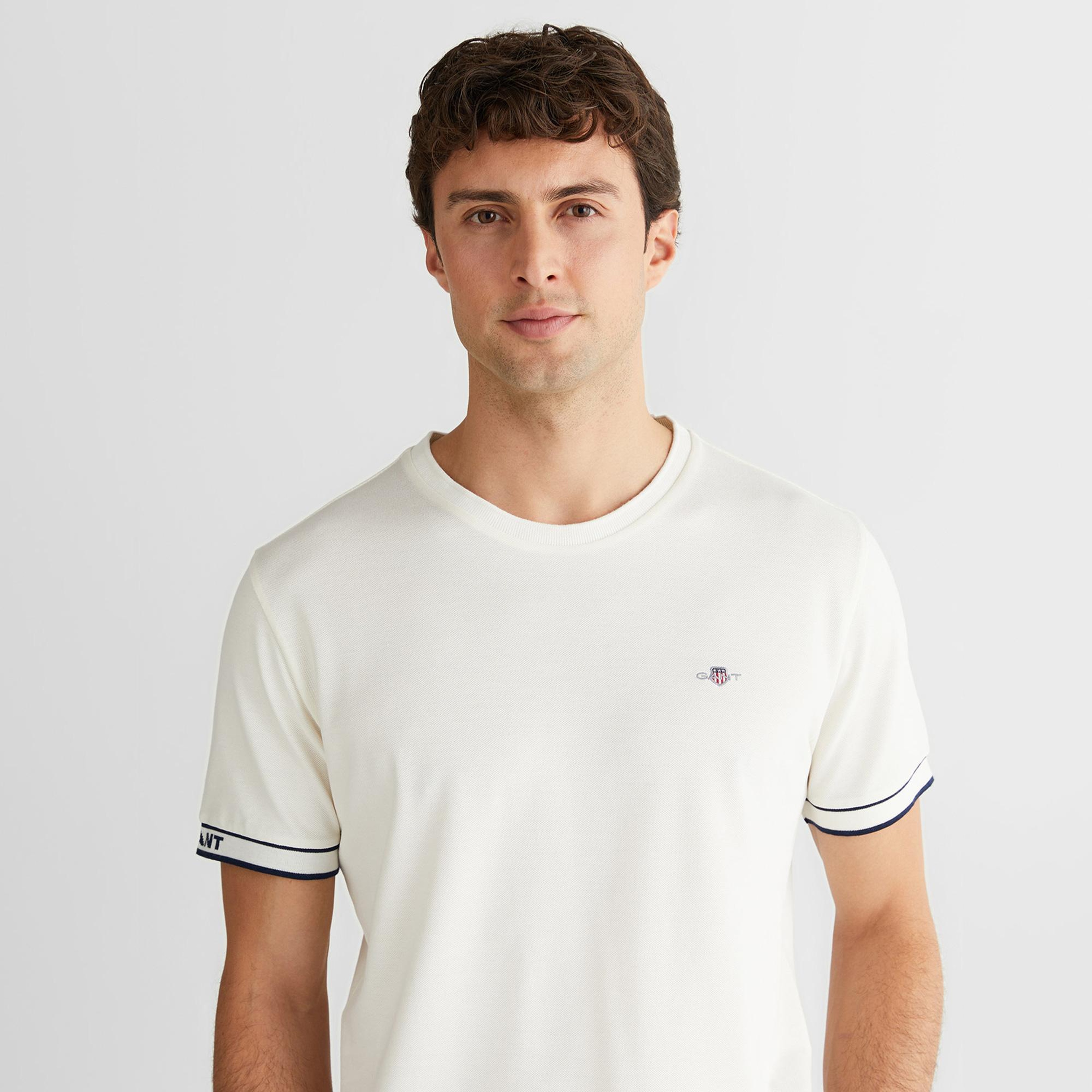 GANT Erkek Beyaz Regular Fit Bisiklet Yaka T-Shirt