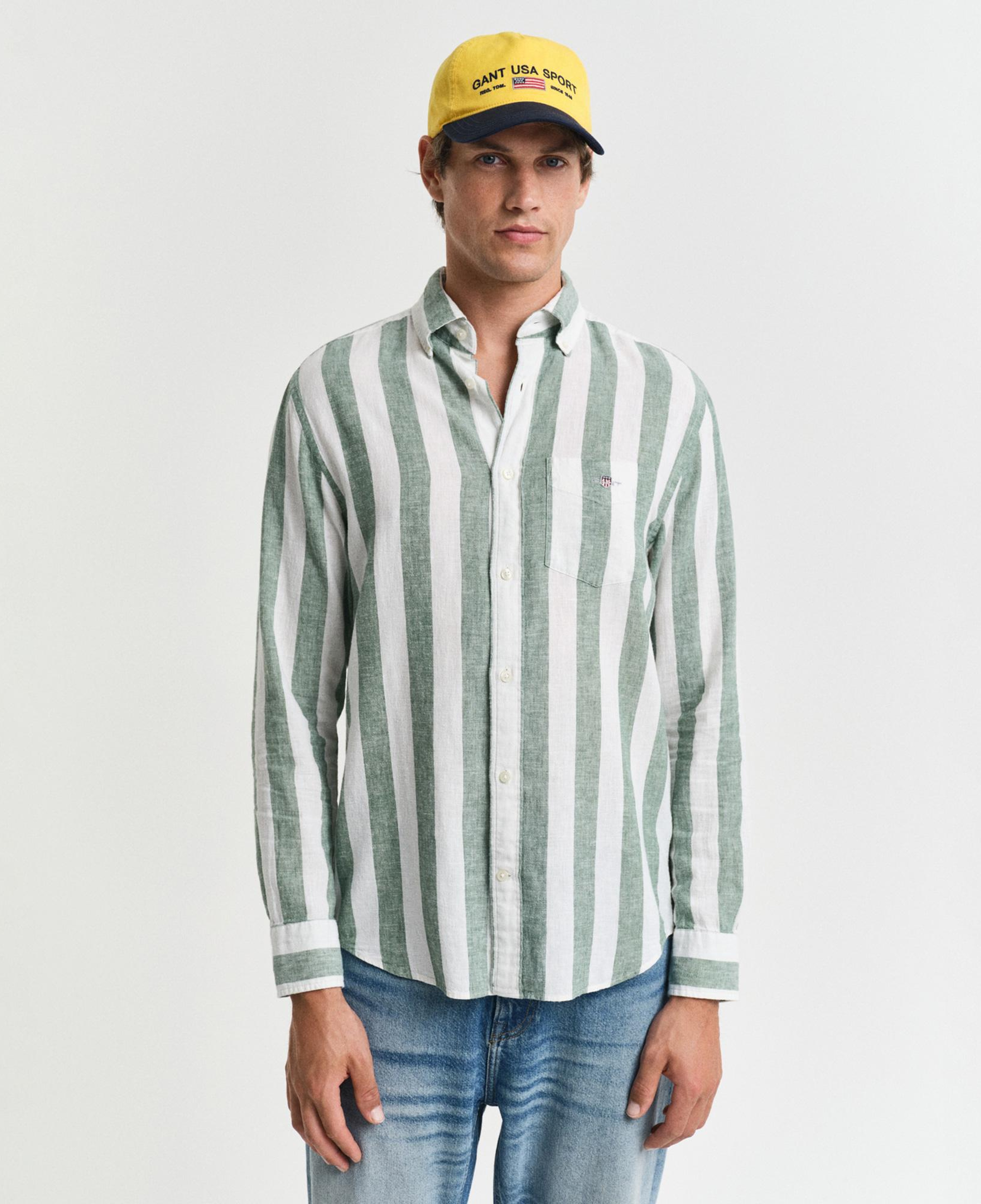 GANT Erkek Yeşil Regular Fit Düğmeli Yaka Çizgili Gömlek
