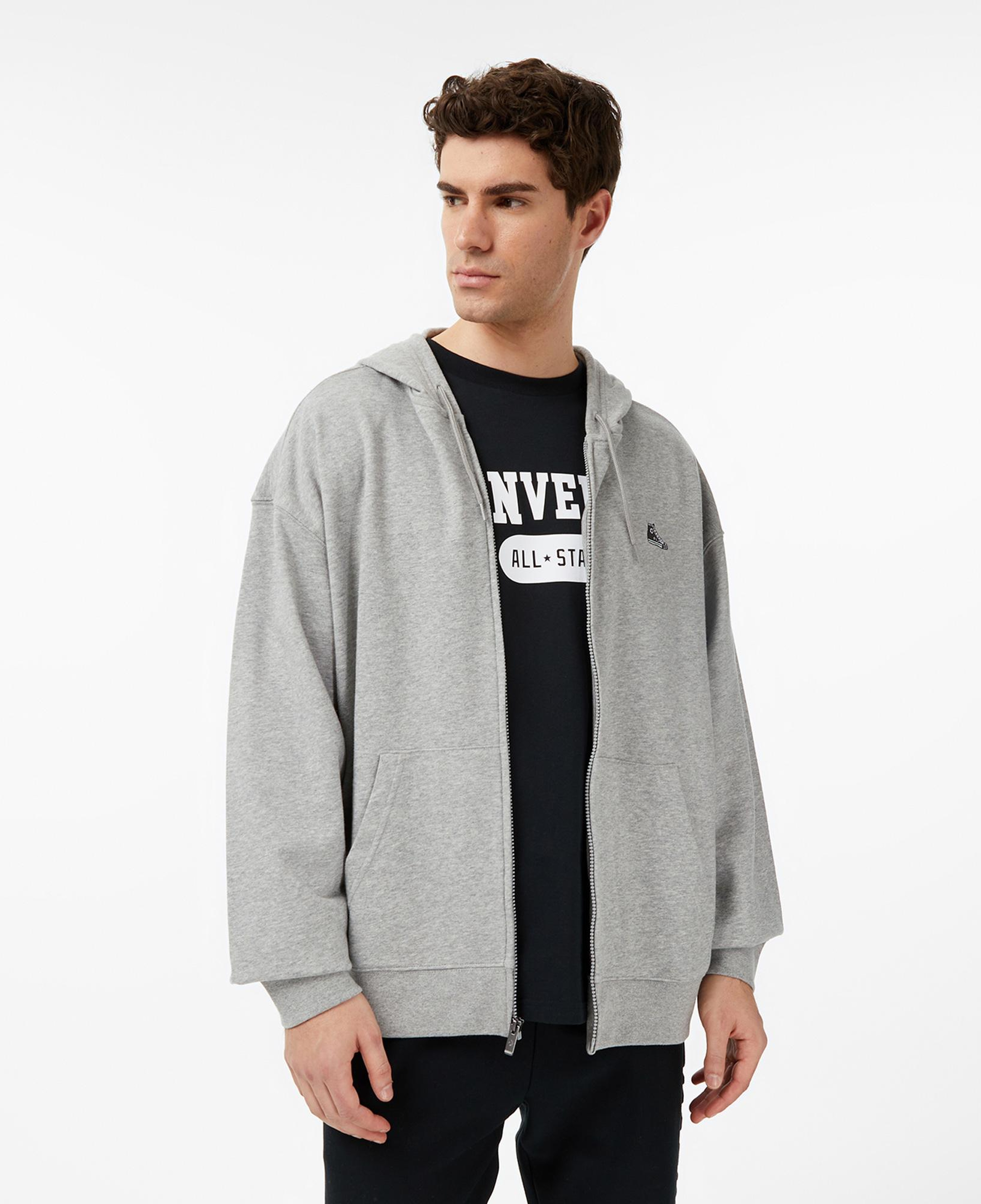 Converse Loose Fit Sneaker Patch Full Zip Erkek Gri Sweatshirt