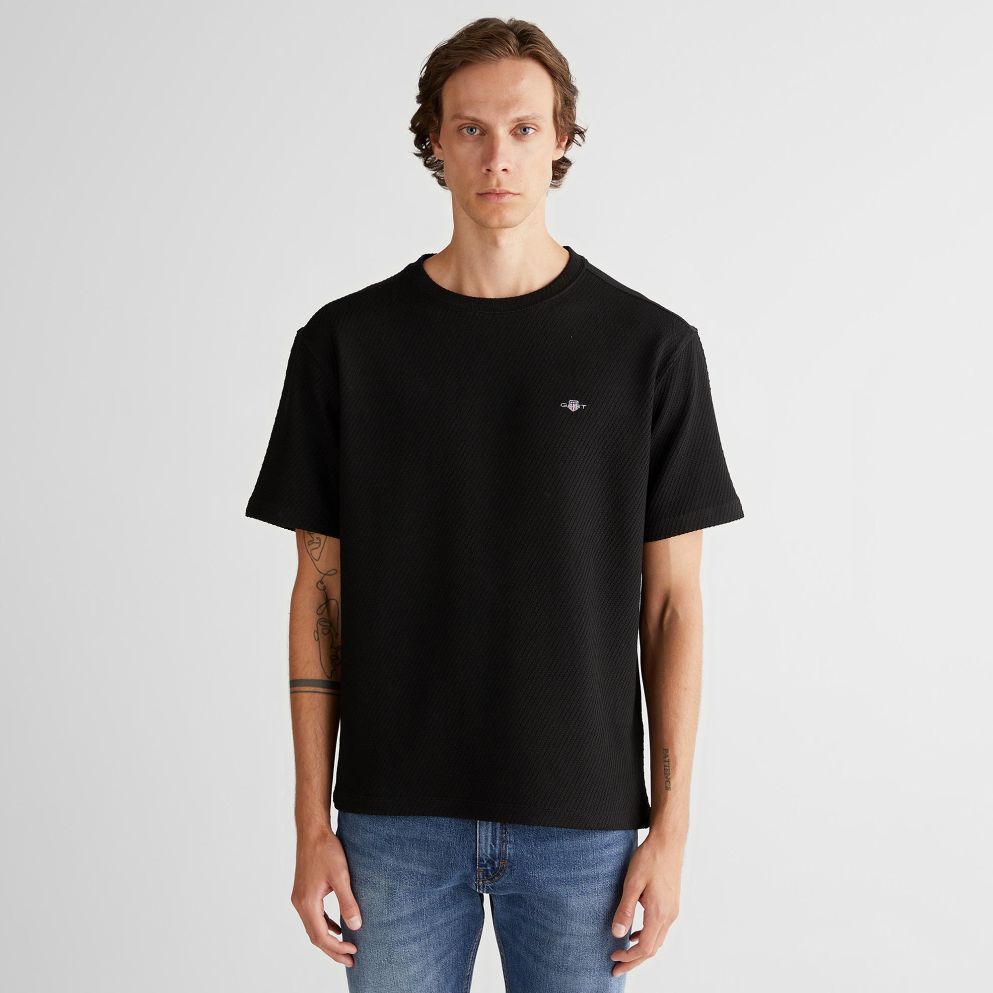 GANT Erkek Siyah Relaxed Fit T-Shirt