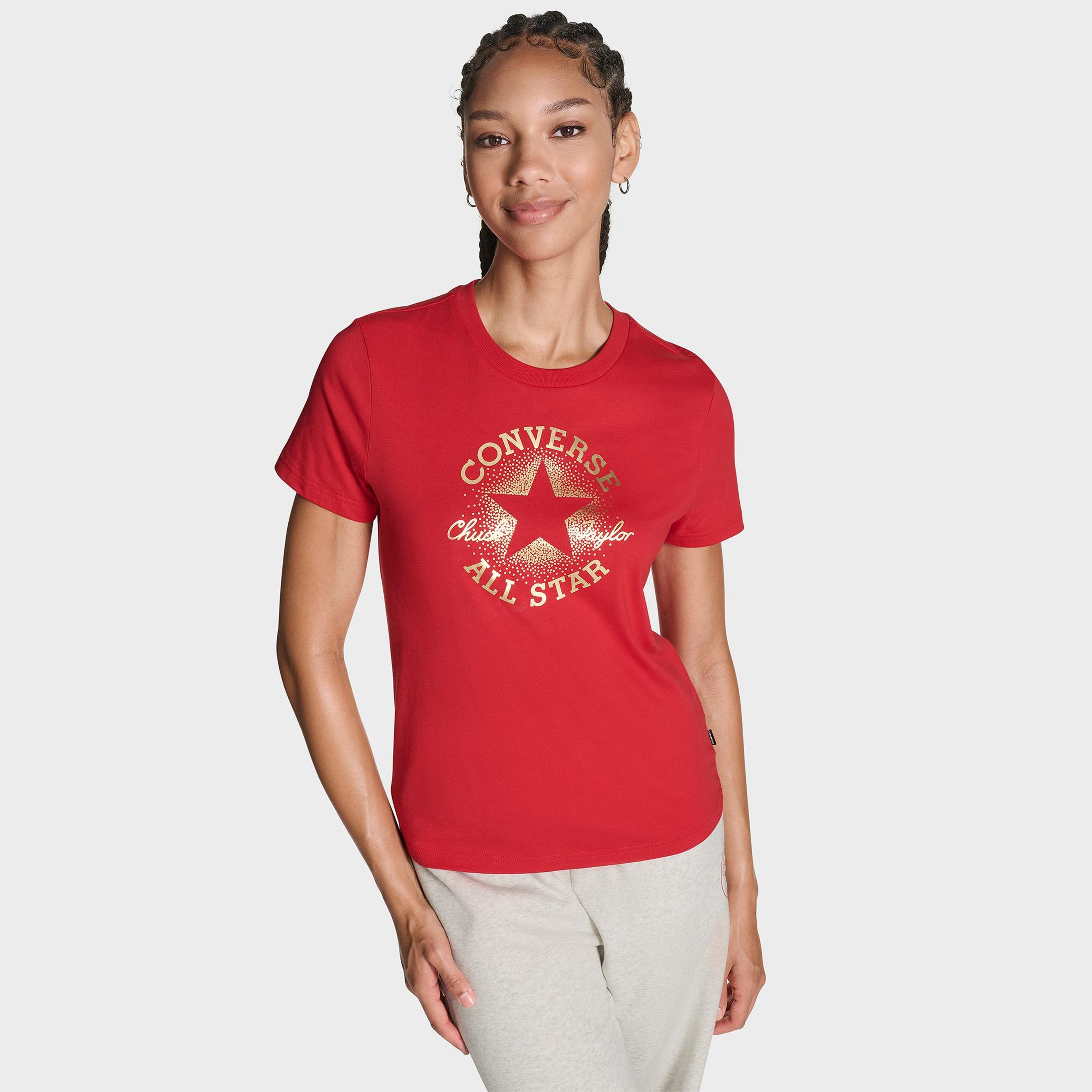 Converse Kadın Chuck Logolu Metalik Kırmızı T-Shirt