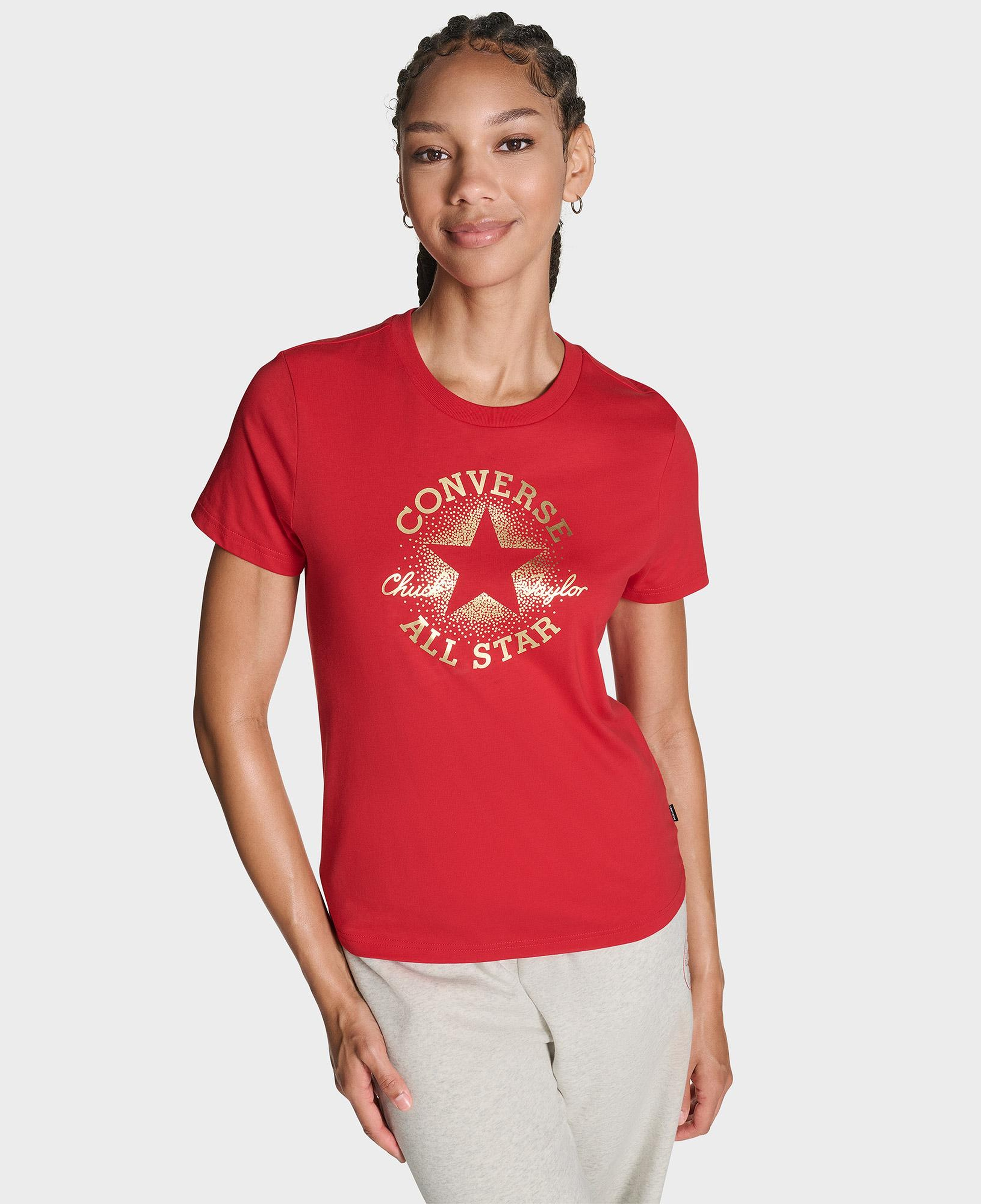 Converse Kadın Chuck Logolu Metalik Kırmızı T-Shirt