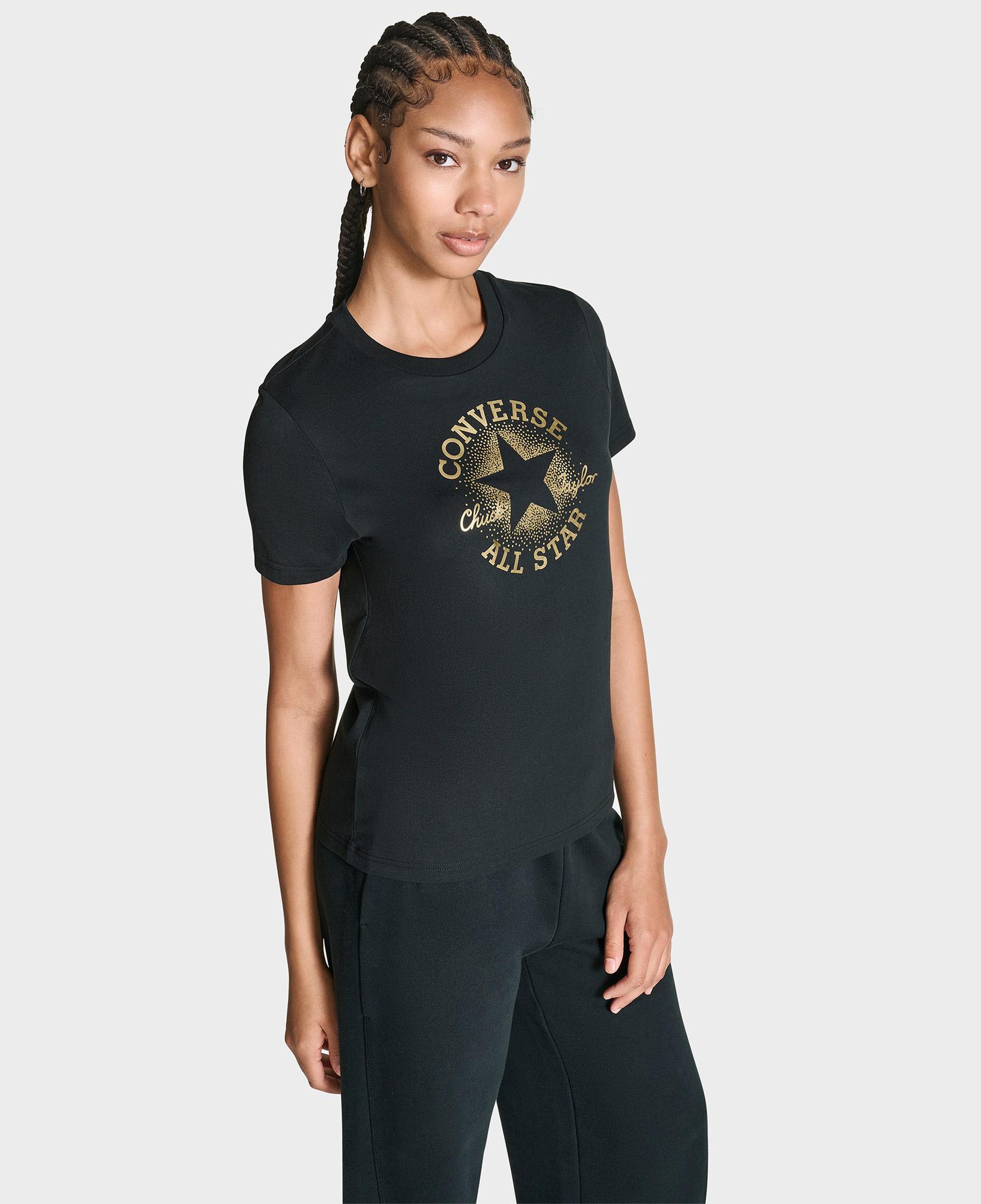 Converse Kadın Chuck Logolu Matalik Siyah T-Shirt