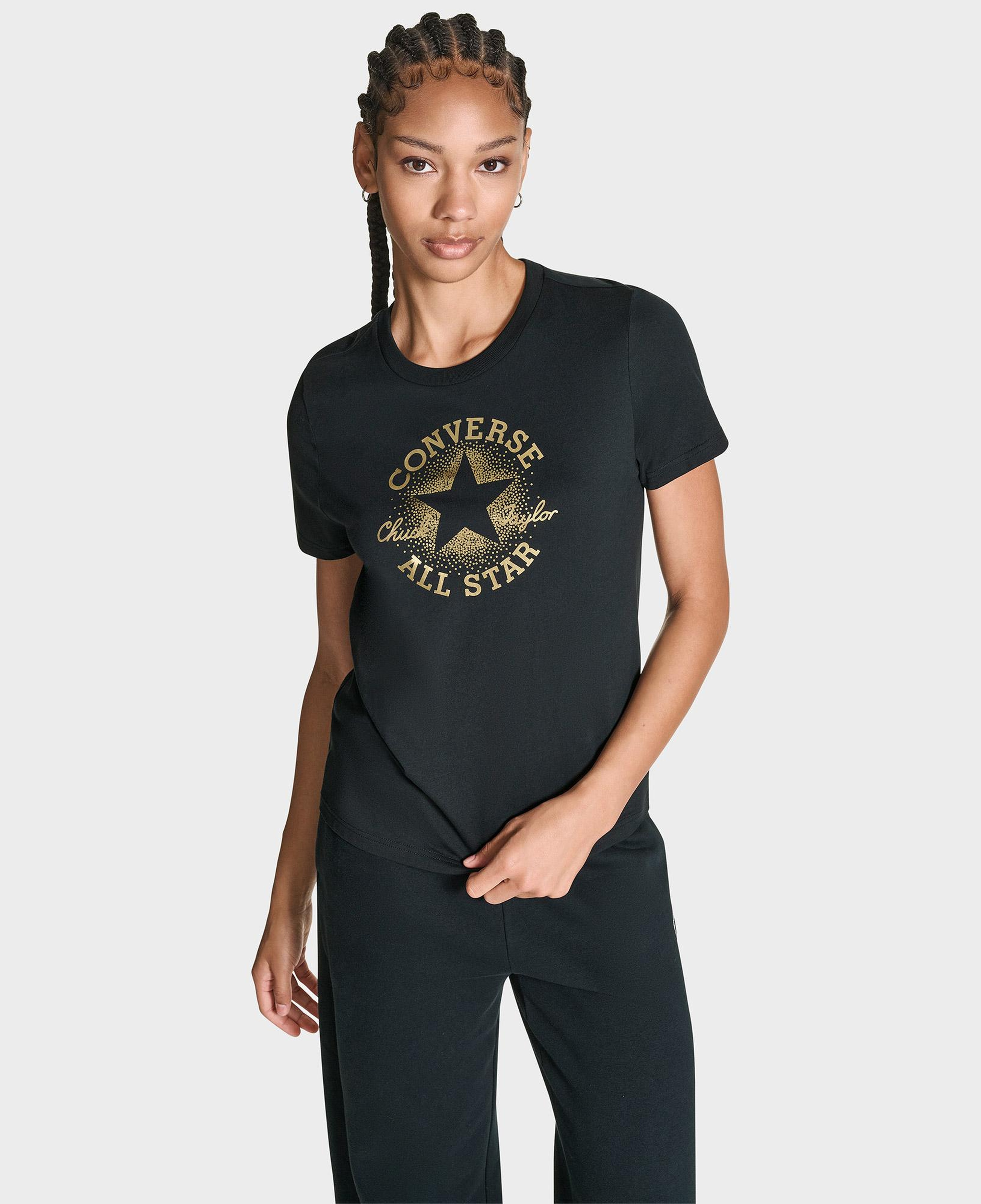 Converse Kadın Chuck Logolu Matalik Siyah T-Shirt