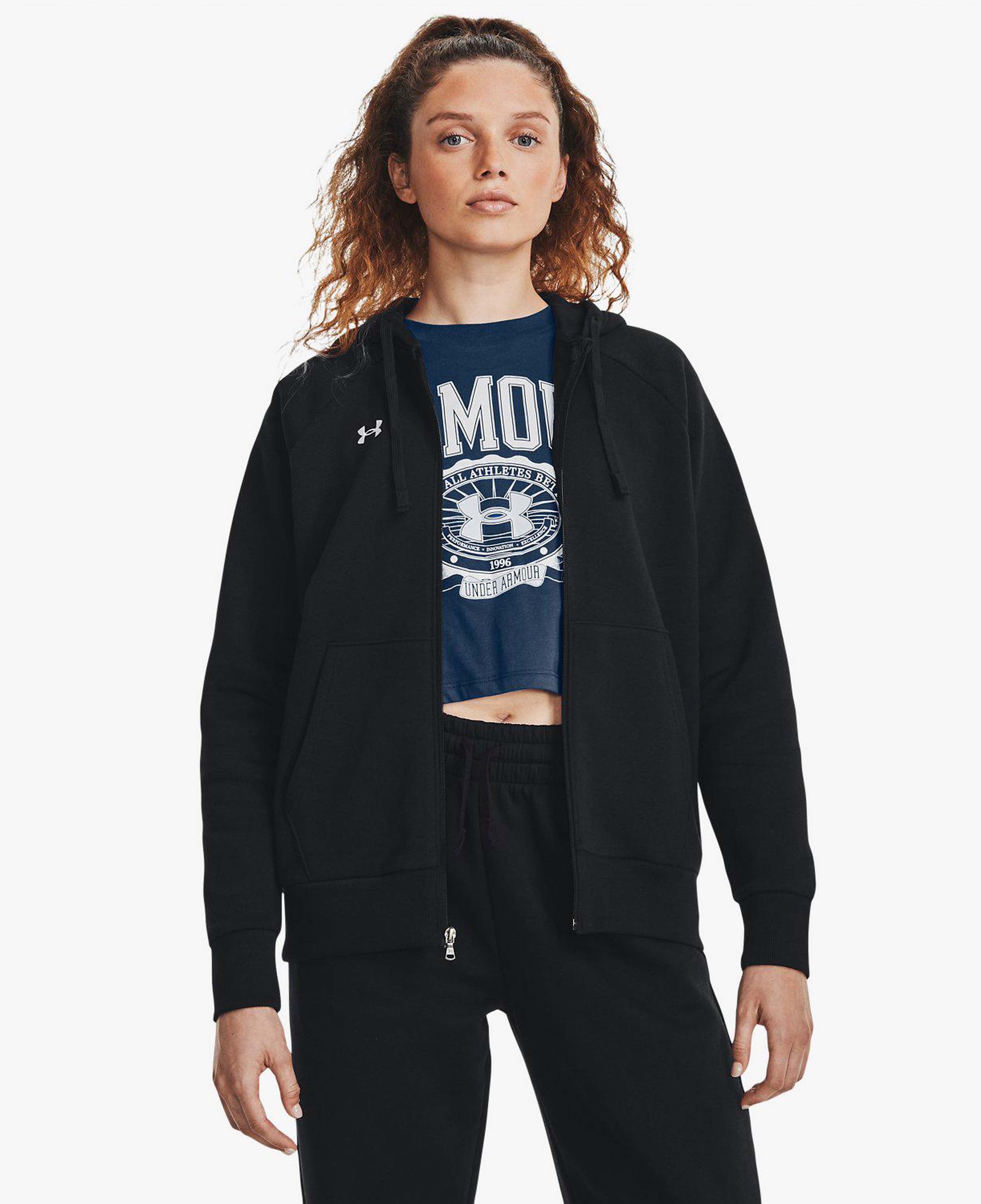 Under Armour Rival Fleece Tam Boy Fermuarlı Kadın Siyah Kapüşonlu Üst