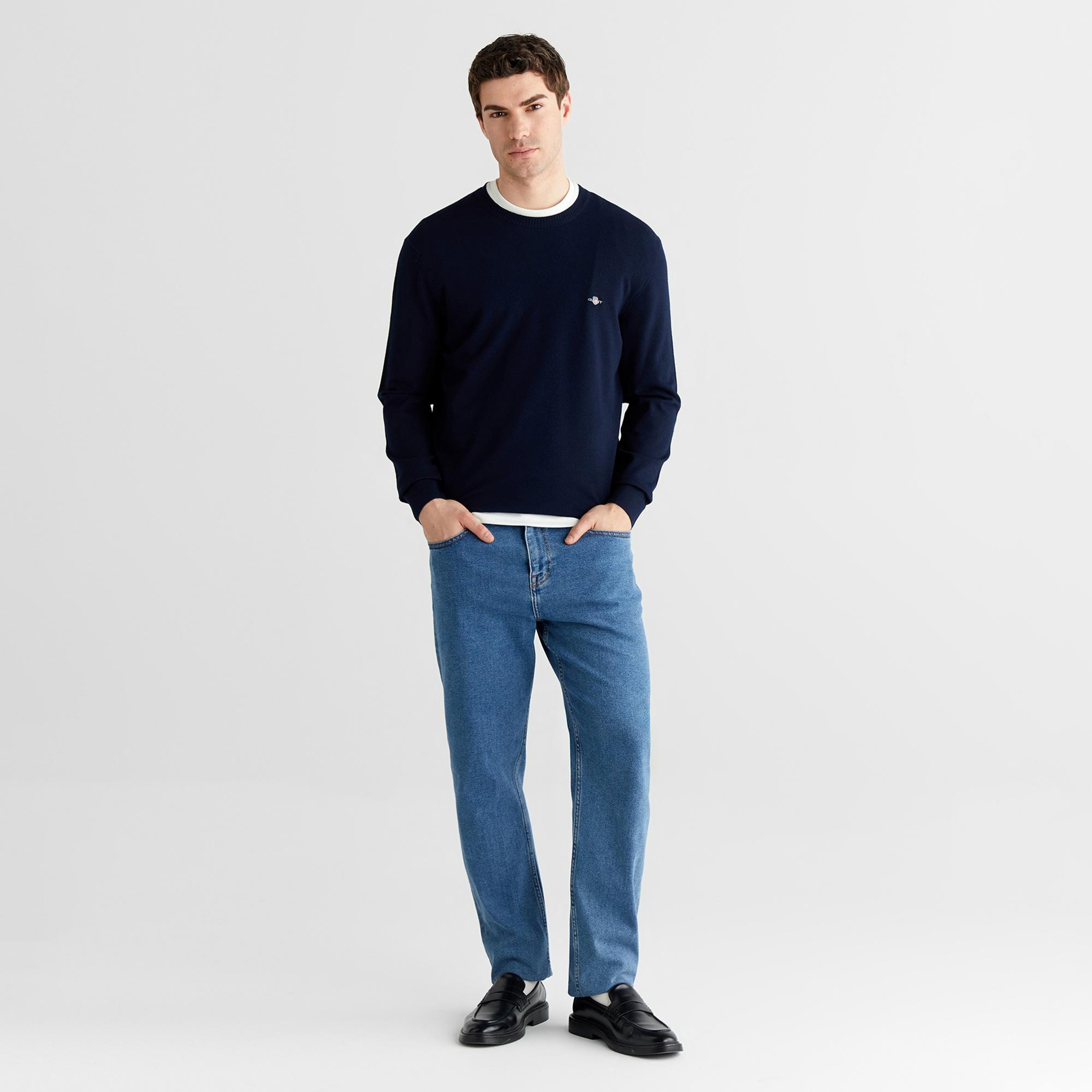 GANT Erkek Lacivert Standart Fit Bisiklet Yaka Triko
