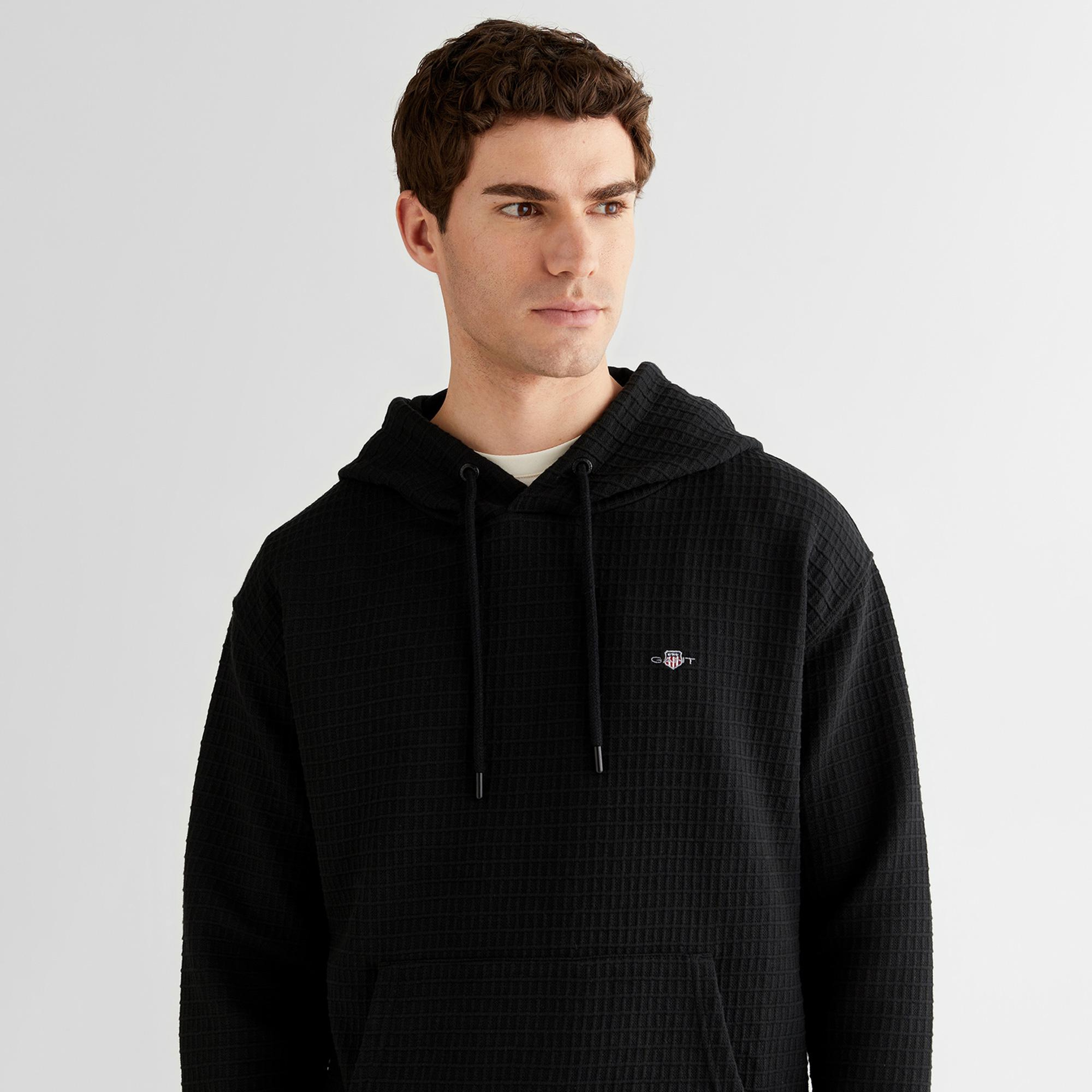 GANT Erkek Siyah Regular Fit Kapüşonlu Sweatshirt